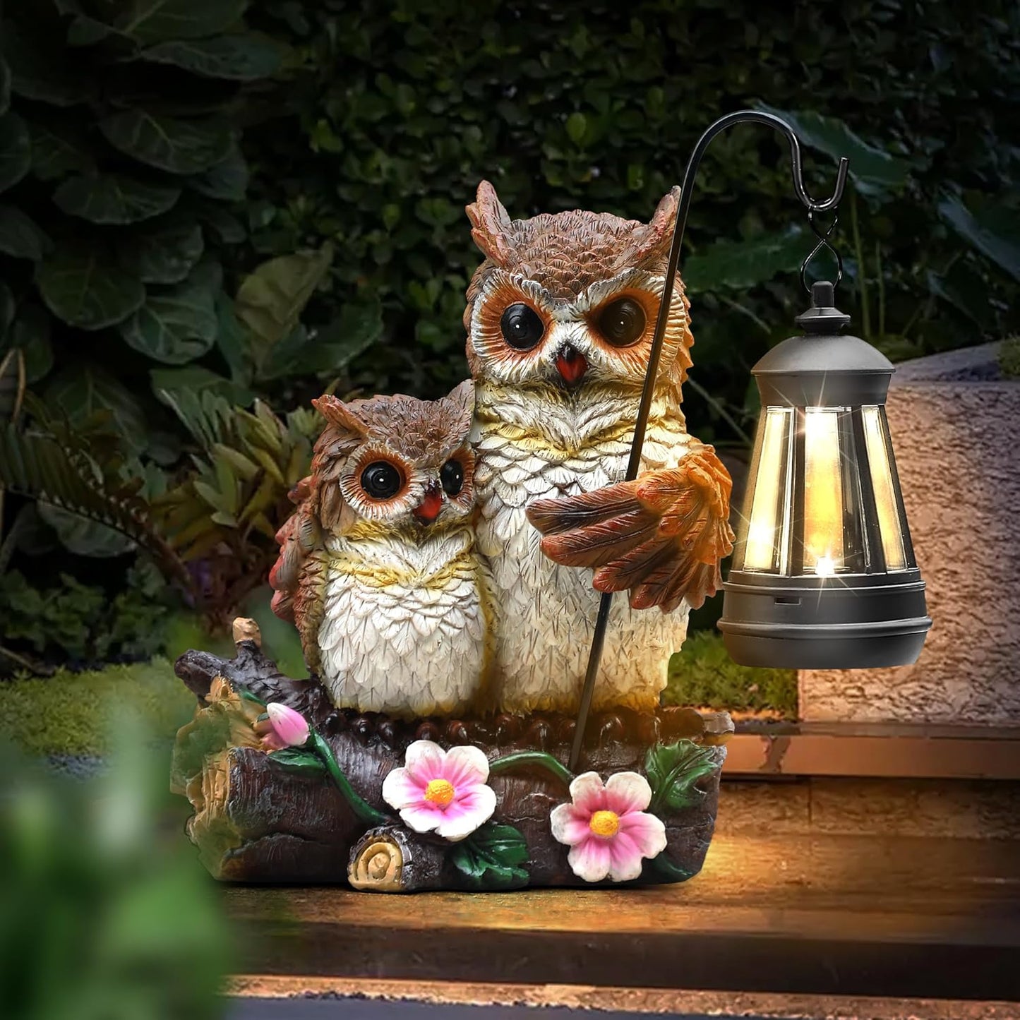 Json Garden Owls Statue with Solar LED Lantern, Loving Owls Family Embrace, Gifts for Mom Yard Art, Whimsical Figurine Large Sculpture Lighted Outdoor Mother's Day Spring Decorations for Lawn, Porch