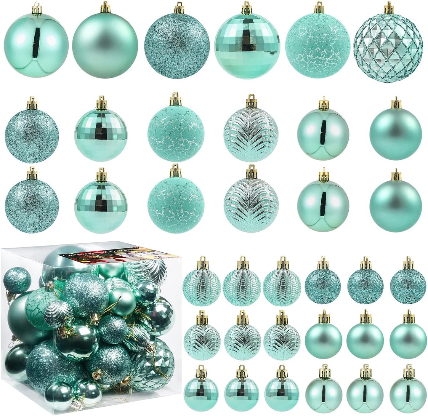 LANGXUN 36pcs Peacock Christmas Tree Decorations Balls, Bolas De Navidad, 2025 Christmas Decor, Indoor Outdoor Shatterproof Christmas Ornaments, Xmars Party Wedding Suppiles