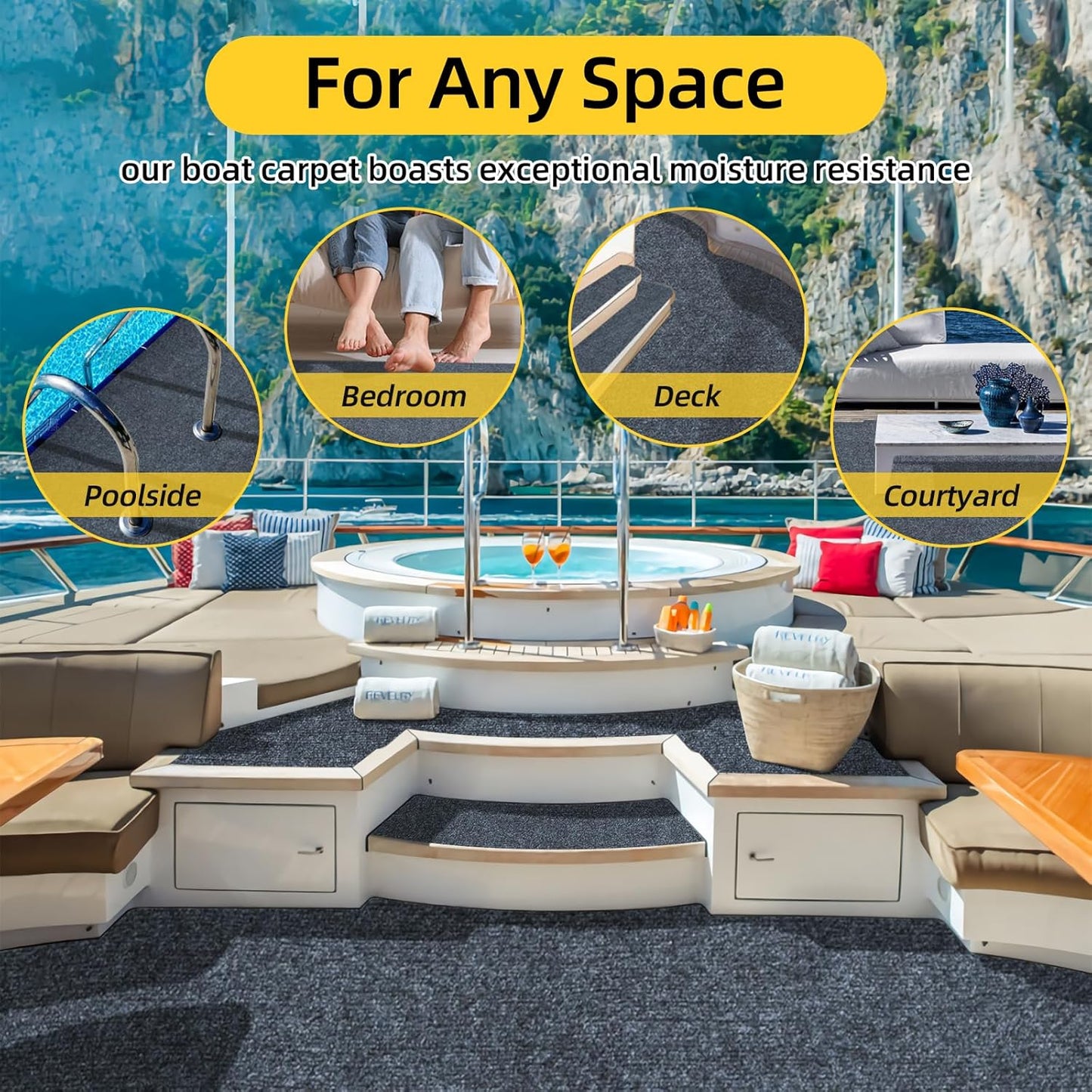 Marine Carpet,5 FT x 15 FT Dark Gray Indoor Outdoor Carpet 0.2" Thick Boat Carpet with Water-Proof TPE Backing, Non-Slide Outdoor Marine Carpet Roll for Home, Patio, Porch, Deck