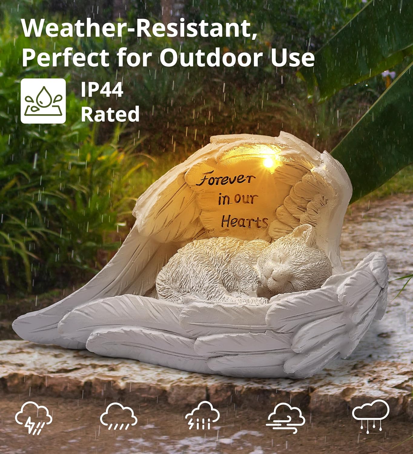 Pet Cat Solar Garden Memorial Statue – Outdoor Resin Angel Kitty with Solar Light, Guardian Angel Kitten Memorial Gift for Patio, Lawn, Yard, or Garden Decor