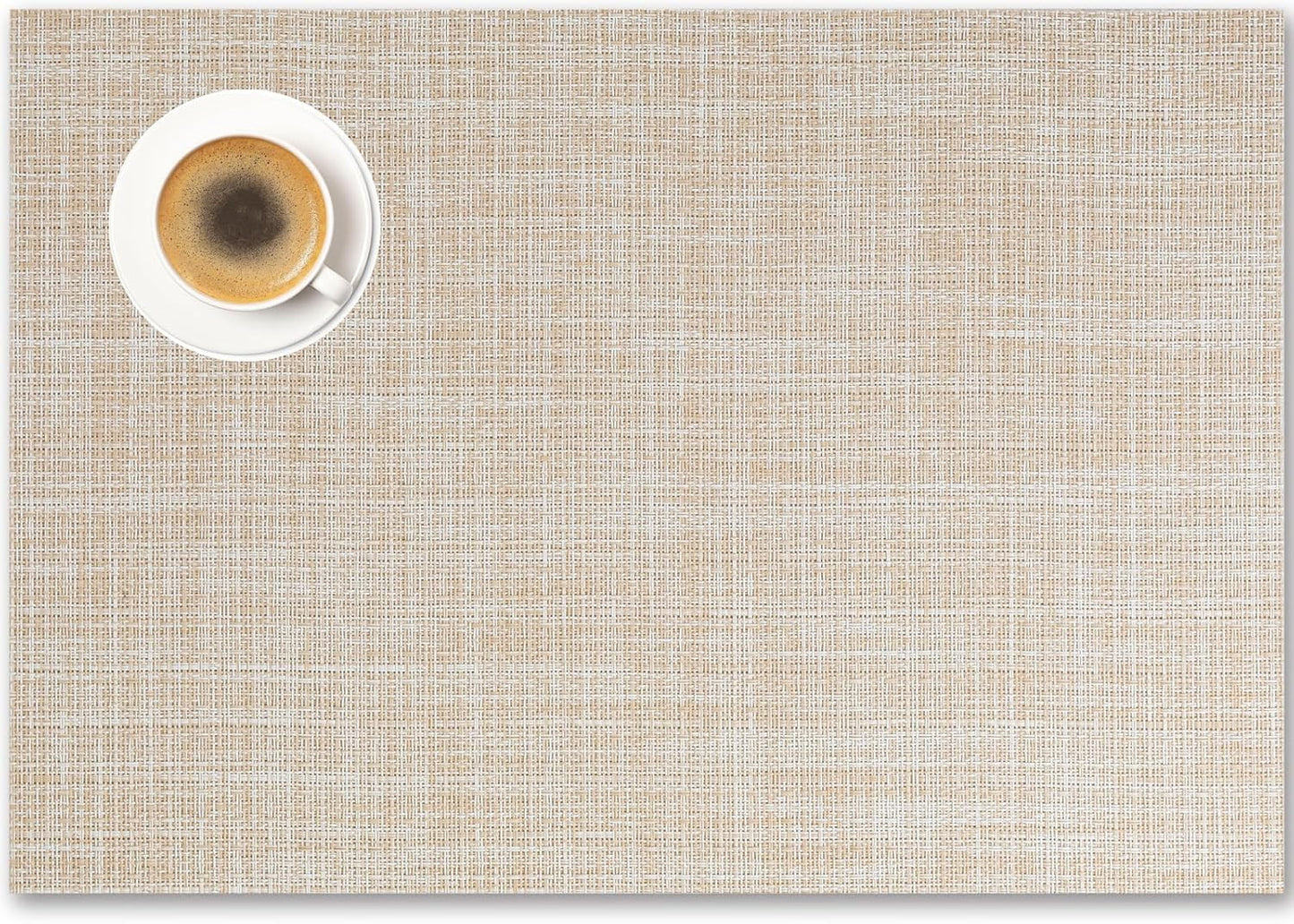 Placemats Set of 6 - Easy Clean Woven Vinyl Placemat for Dining Table, Indoor/Outdoor Place Mats, Washable PVC Table Mats（Beige）