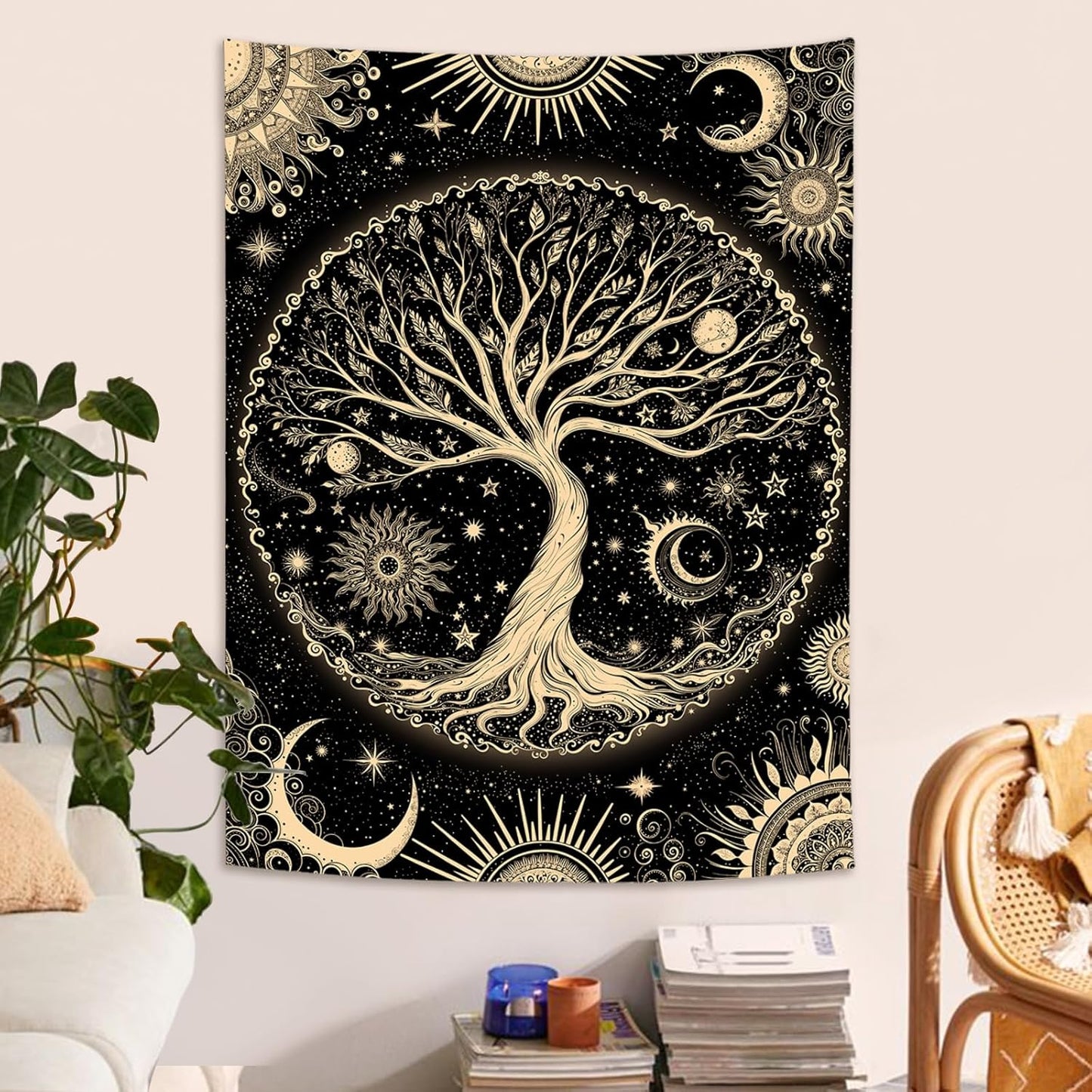 Lunerfex Tree of Life Tapestry Starry Sky Wall Tapestry, Vintage Tapestries for Bedroom Ceiling Tapestries Wall Hanging for Bedroom Living Room Decor Tree-3 44"x60"