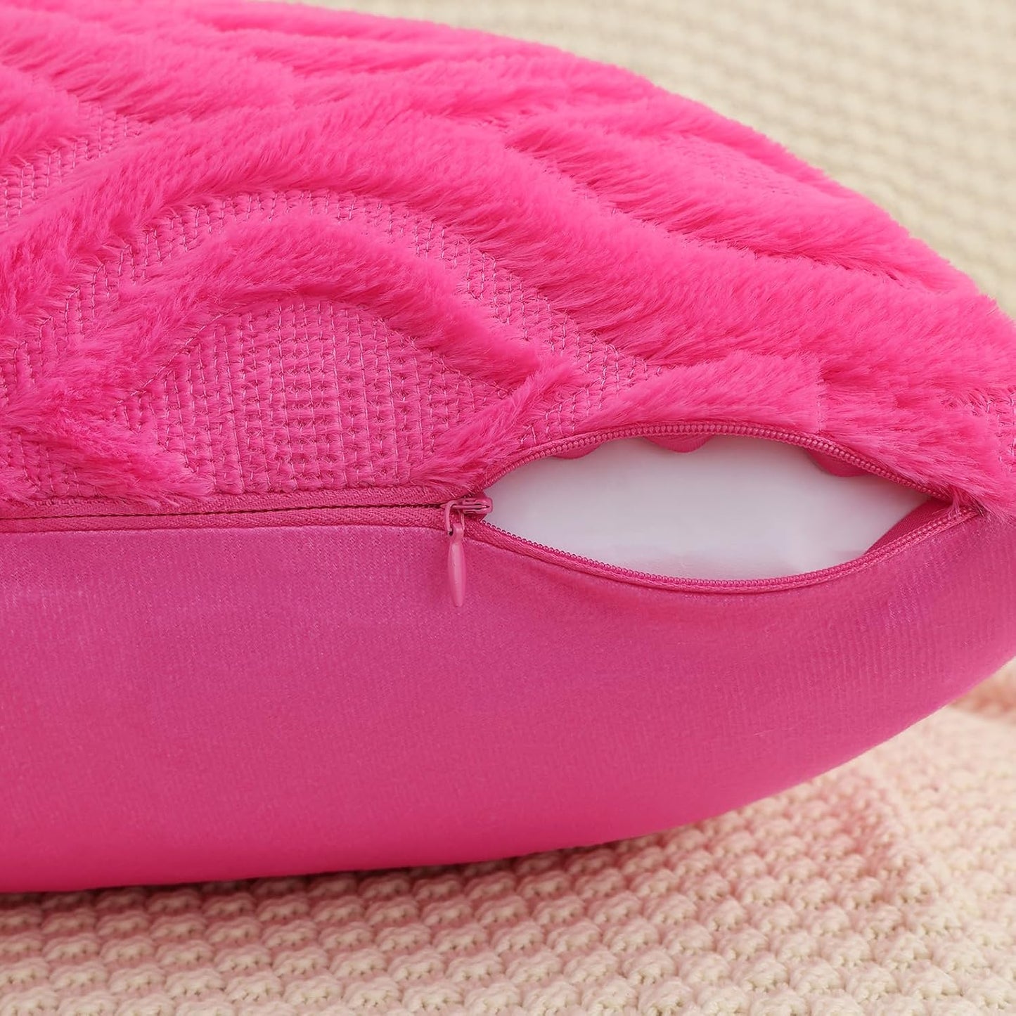 decorUhome Fall Throw Pillow Covers 16x16 Inch Set of 2, Soft Plush Decorative Faux Fur Hot Pink Solid Couch Pillow Covers, Accent Farmhouse Neutral Square Euro Pillow Cases for Sofa Bed Living Room