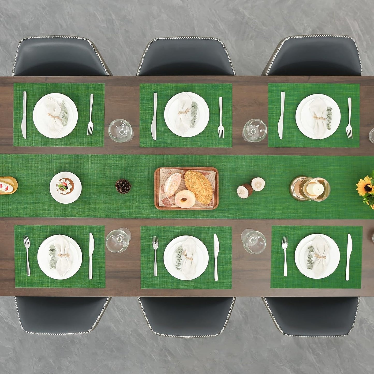 Myir JUN Placemats Set of 8, Vinyl Woven Placemats Place Mats Indoor Set of 8 Washable Table Mats Non-Slip Place mats for Dining Table (Dark Green, Set of 8)