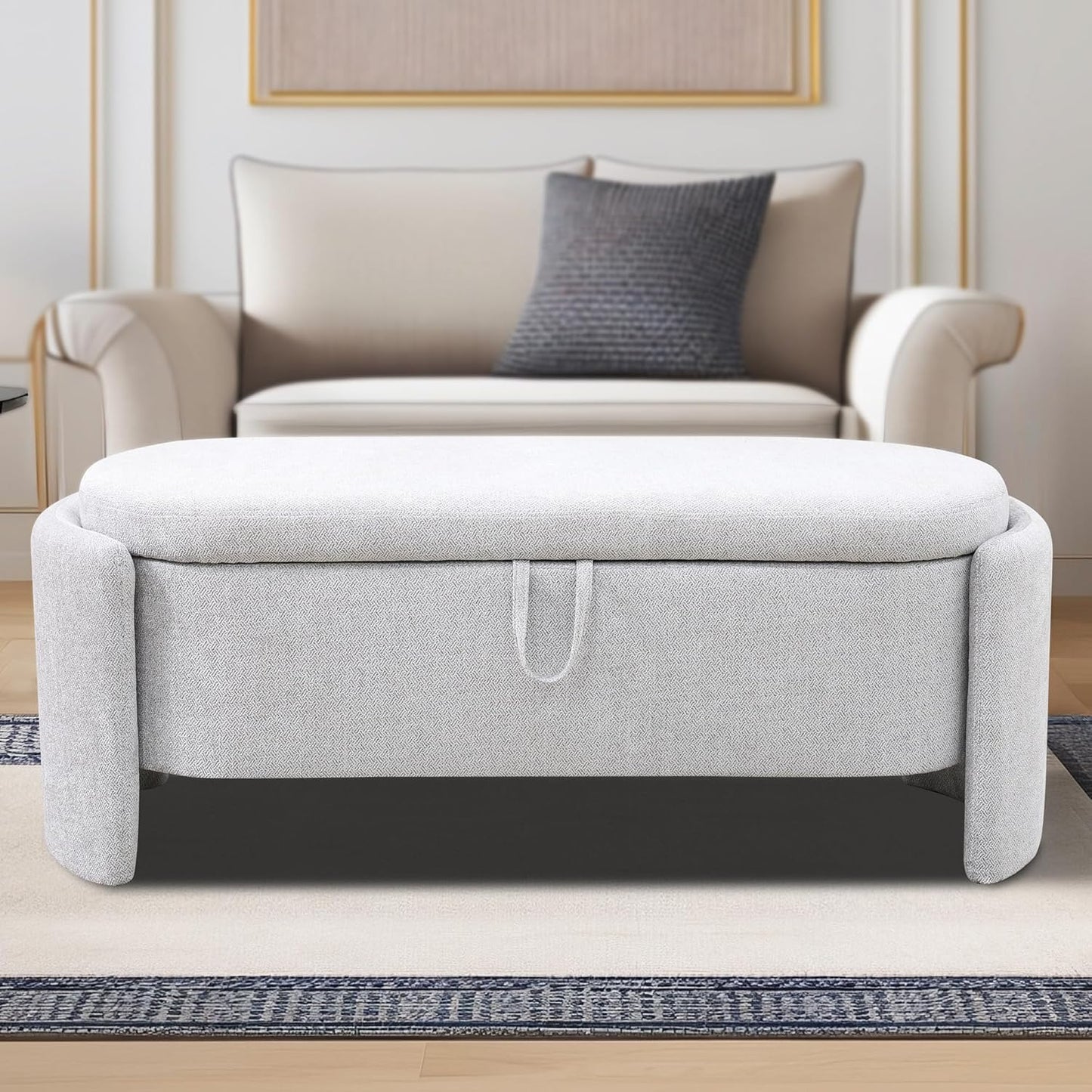 Ottoman Rectangular Storage Ottoman Bench, Footrest Stool Footstool with Lid for Living Room, Bedroom, Entryway, Brown, 47"x17"x18"