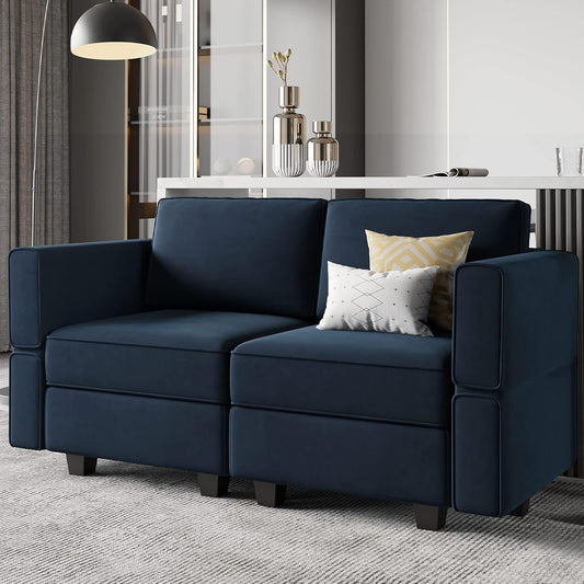 Belffin Modular Loveseat Sofa Couch with Storage Seats Velvet 2 Seater Love Seats for Small Spaces Blue