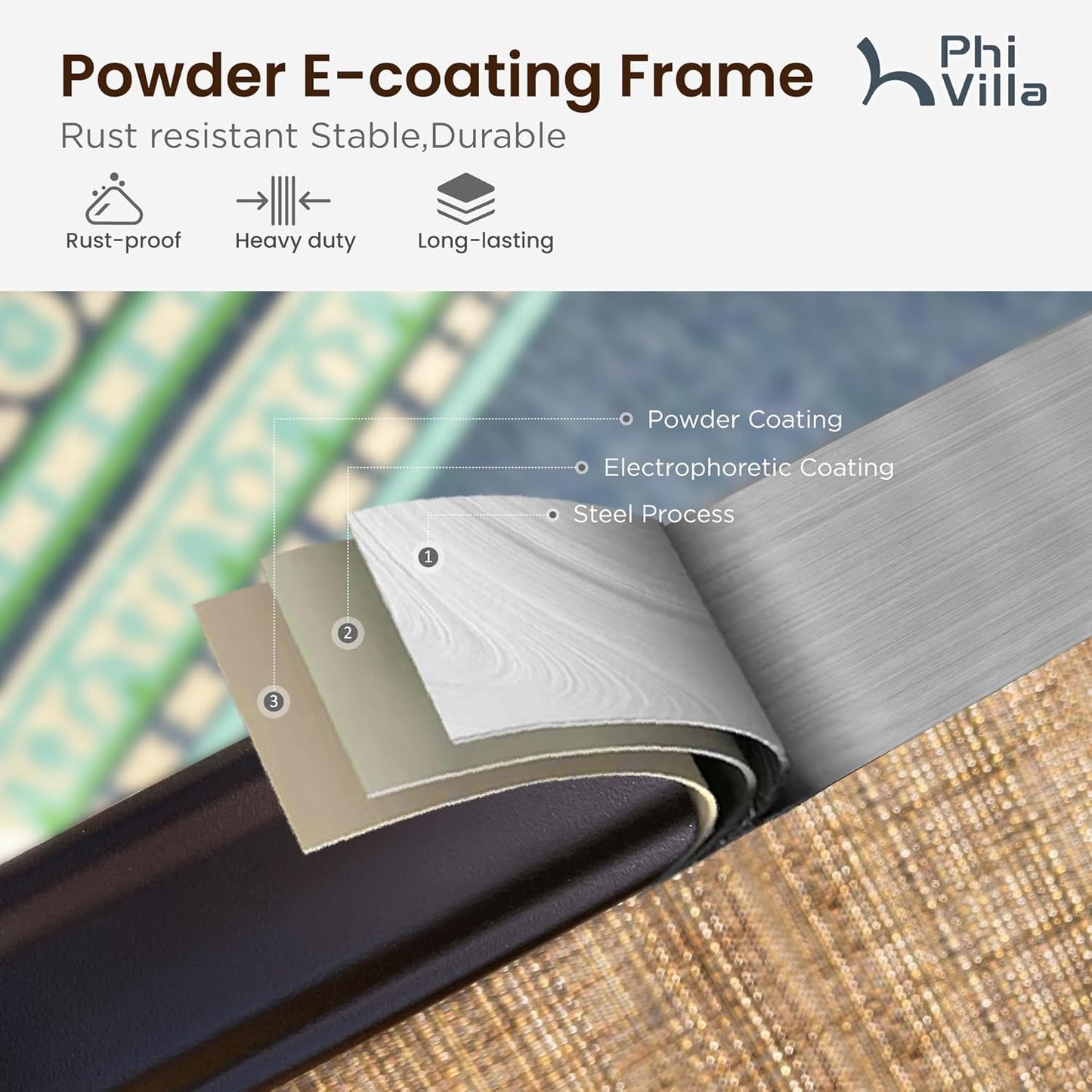 PHI VILLA Outdoor Patio Bar Set for 5, High Top Patio Bar Table and Chairs Set with 4 Patio Swivel Bar Stools & 40" Wooden-Like Steel Bar Height Table for Garden and Yard, Brown & Yellow