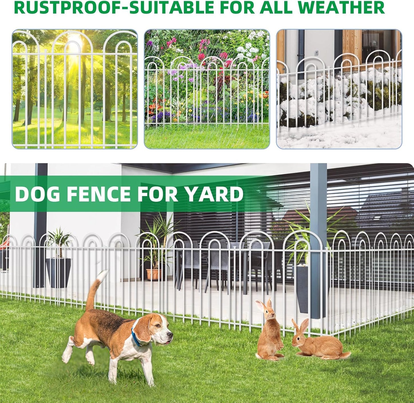 15 Panels Decorative Garden Fence, 24 in(H) X 30 ft(L) No Dig Dog Fence Outdoor for Yard, Rustproof Metal Garden Fencing Animal Barrier with Ground Stakes, Temporary Fencing for Patio Outdoor, White