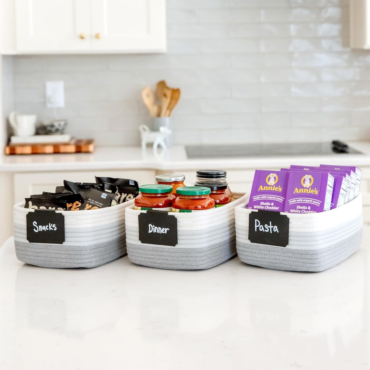 NaturalCozy 11.8"x8"x4.5” Rectangle Storage Baskets for Shelves 3 Pack | Cotton Rope Woven Small Baskets for Organizing | Small Storage Bins for Nursery, Bathroom, Closet, Shelf, Decorative, Gift