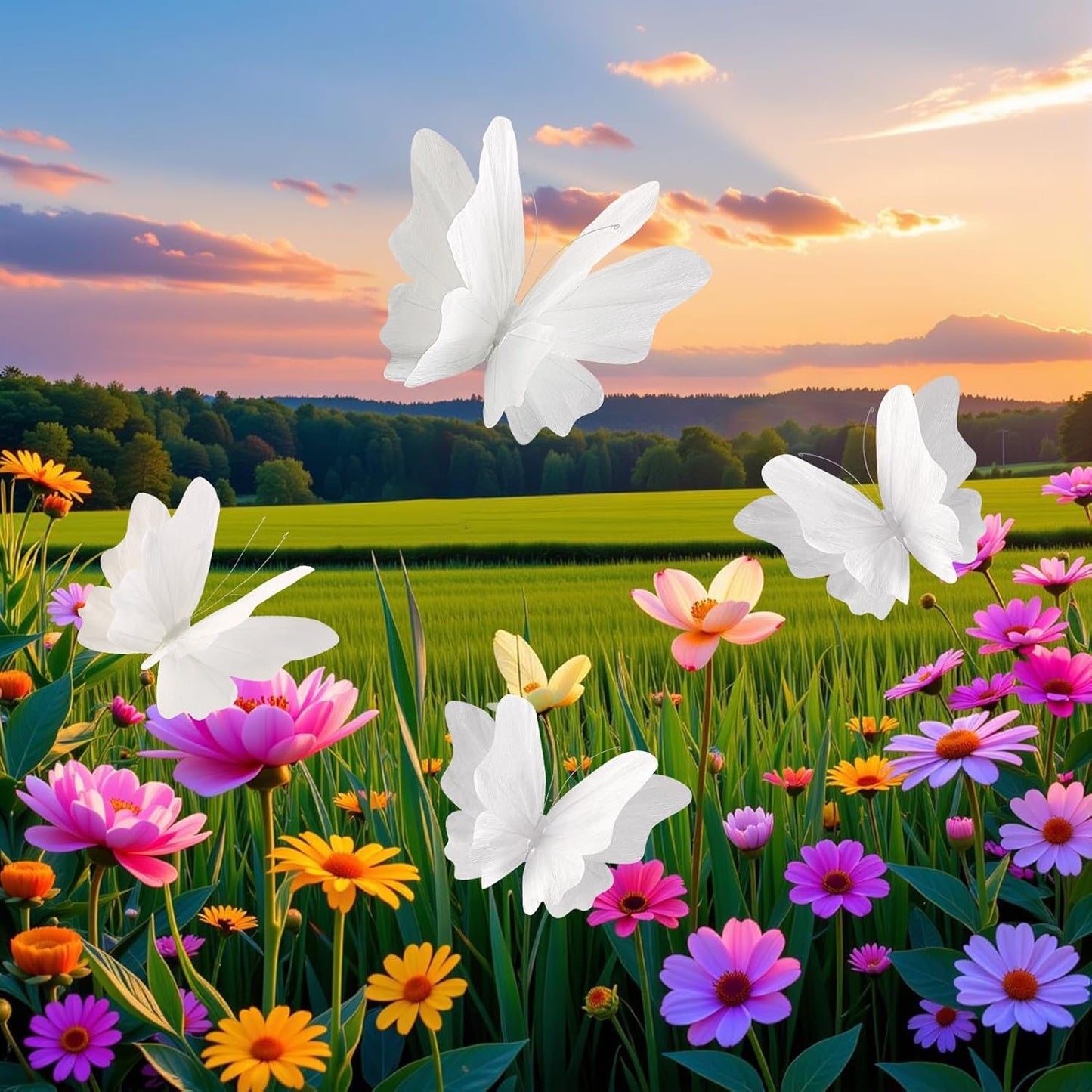 SUNBEAUTY Large Butterfly Party Decorations, 3D White Paper Butterflies Wedding Decoration, Hanging Butterflies for Baby Shower Decorations Girls, Women, Paper Flowers for Wall Decoration, Set of 4