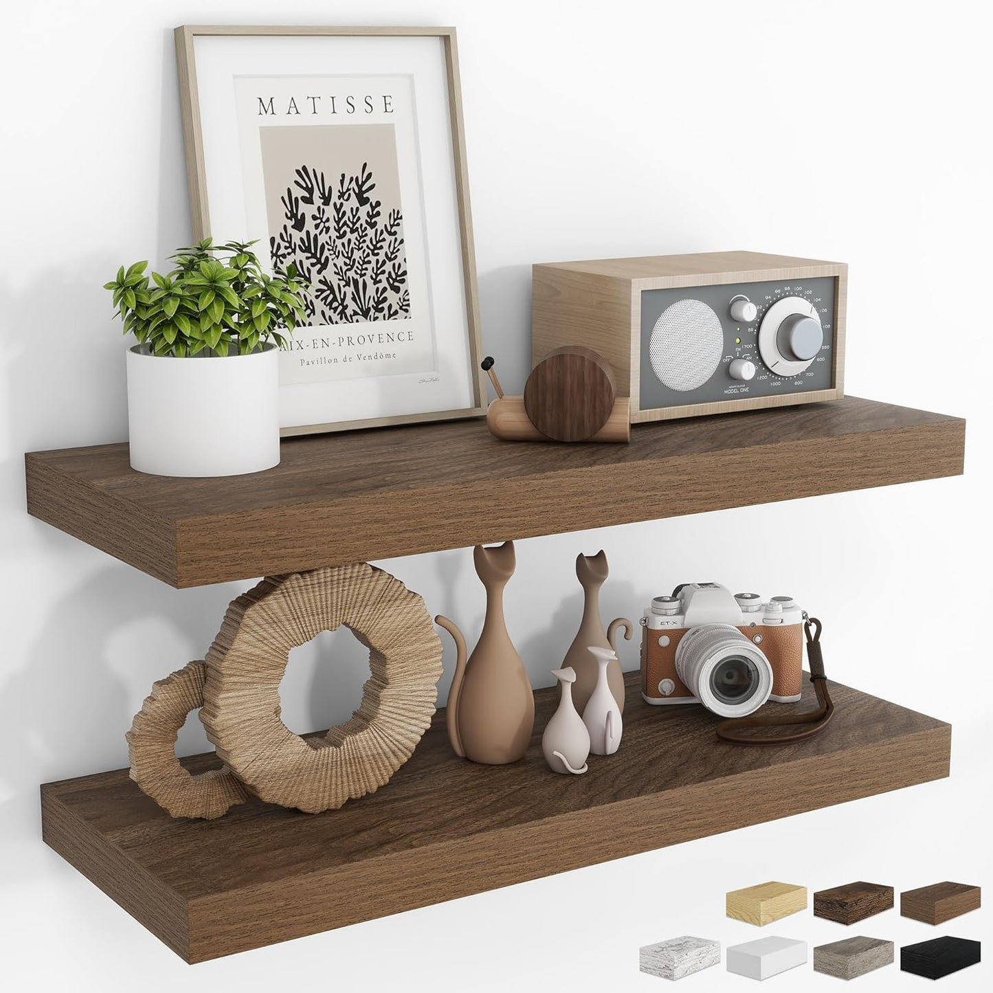 RICHFOCUS 31.5Inch Floating Shelves for Wall 2 Pack Shelves for Bedroom|Kitchen|Bathroom Wall Mounted Rustic Wood Floating Shelf with Invisible Brackets for Books|Storage|Decor, Walnut