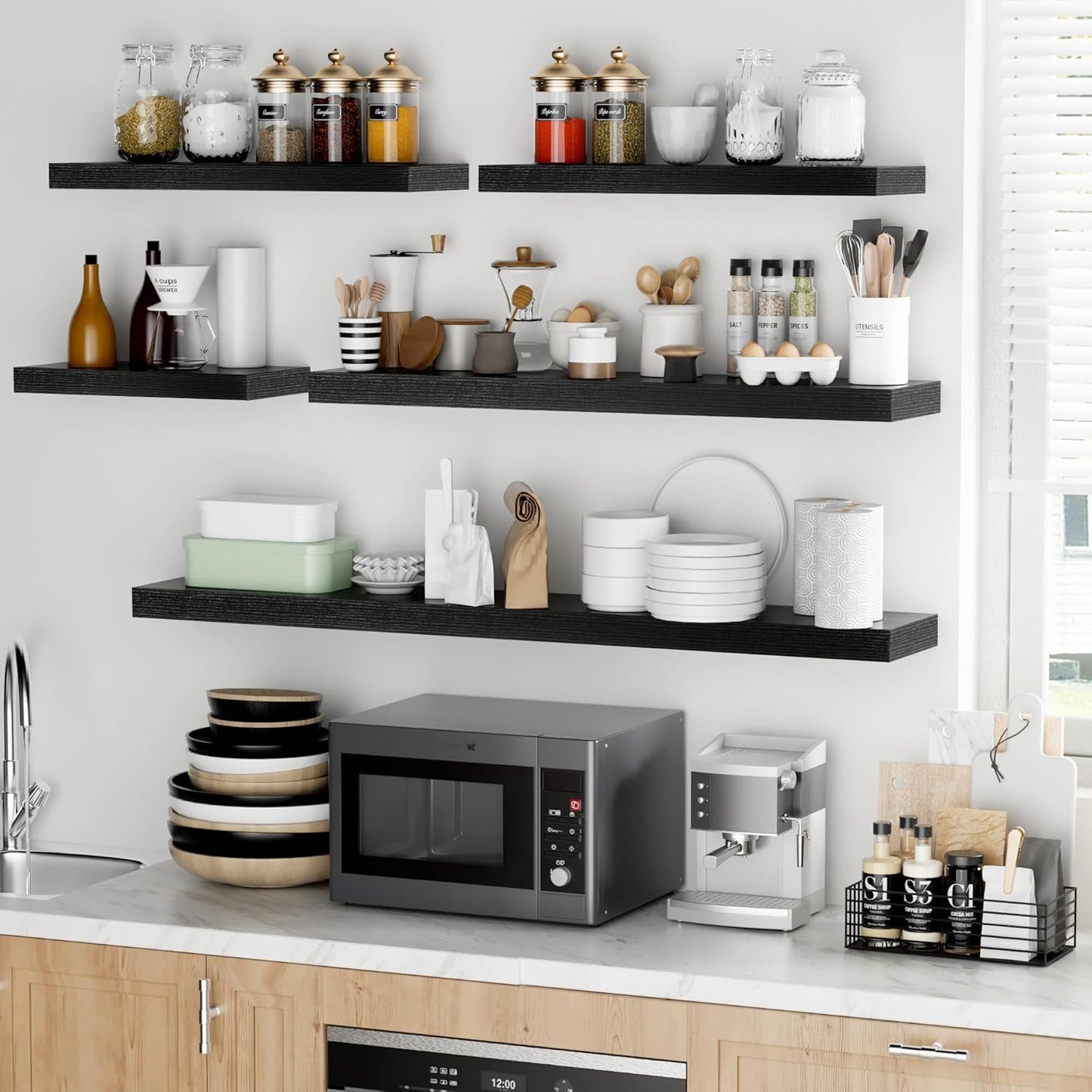 Fun Memories 48 Inch Floating Shelves - Fireplace Mantel Shelf - Deep Wall Mounted Wood Storage Shelf for Bedroom, Kitchen, Farmhouse - 1 Pack, Rustic Black