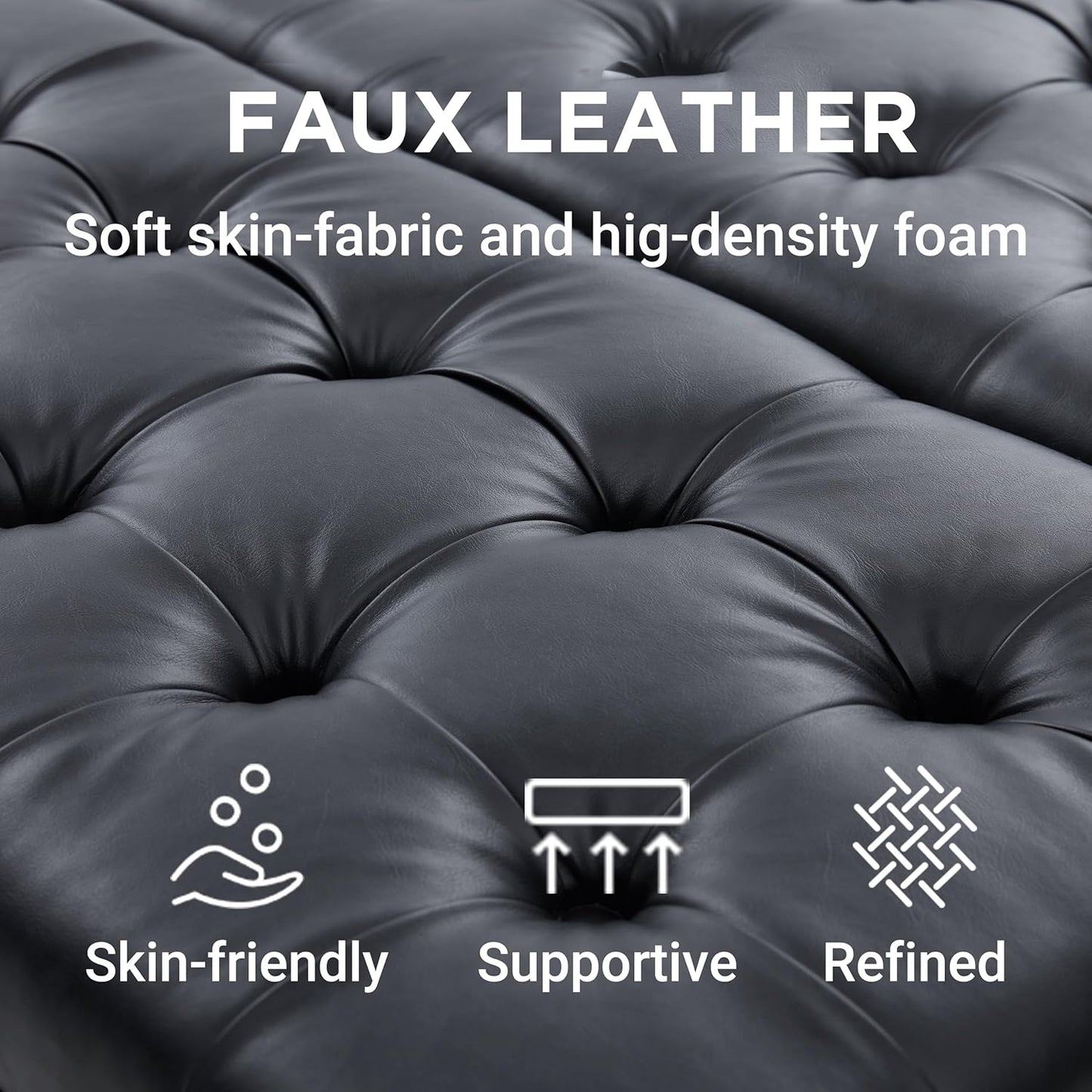 Tbfit Large Square Storage Ottoman Bench, Tufted Upholstered Coffee Table Ottomans with Lift Top & Solid Wood Legs, Oversized Storage Ottomans Toy Box for Living Room (Black)