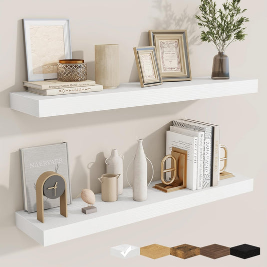 fuqing Floating Shelves for Wall, Bathroom Shelf Wall Mounted for Storage, Shelves with Invisible Bracket for Bedroom, Kitchen, Living Room, Farmhouse Small Book Shelf, 36 Inch Set of 2, White