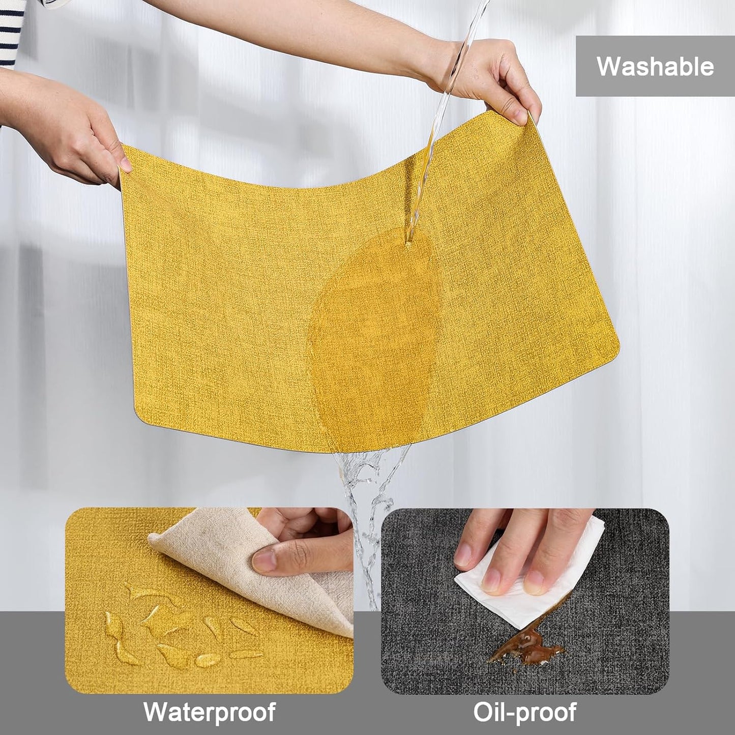 Myir JUN Placemats Dual Sided, Faux Leather Place Mats Set of 8 Indoor Placemats for Dining Table Non-Slip Washable Placemats Heat Resistant Outdoor Table Mats (Set of 8, Gray Yellow)