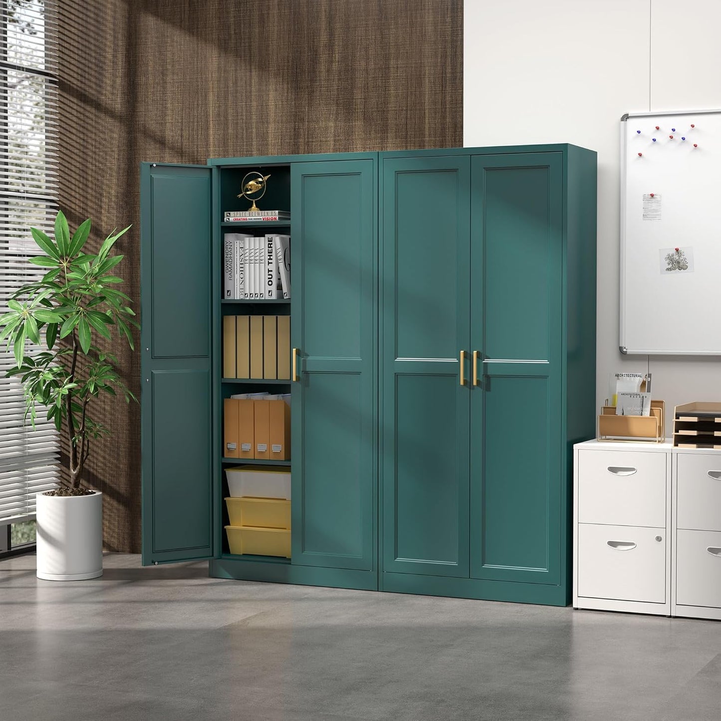 Kitchen Pantry Cabinet,71”Green Metal Pantry Storage Cabinets with Doors and 4 Adjustable Shelves,Kitchen Cabinet with 2 Gold Handles,Tall Cabinet for Livingroom, Bathroom