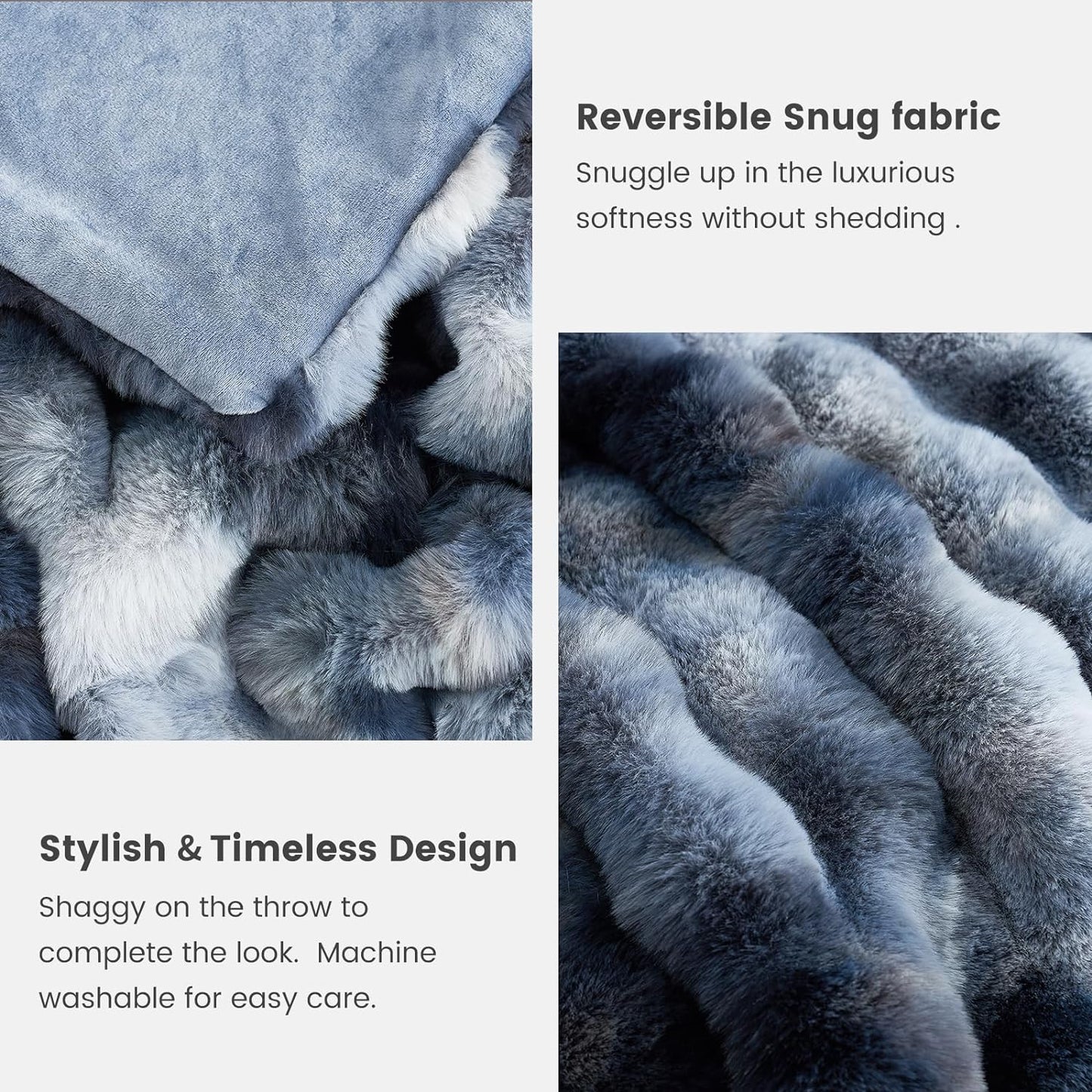 Cozy Bliss Faux Fur Throw Blanket for Couch, Fuzzy Soft Plush Thick Bubble Blanket for Sofa Bedroom Living Room, 60 * 80 Inches Tie-dye Blue