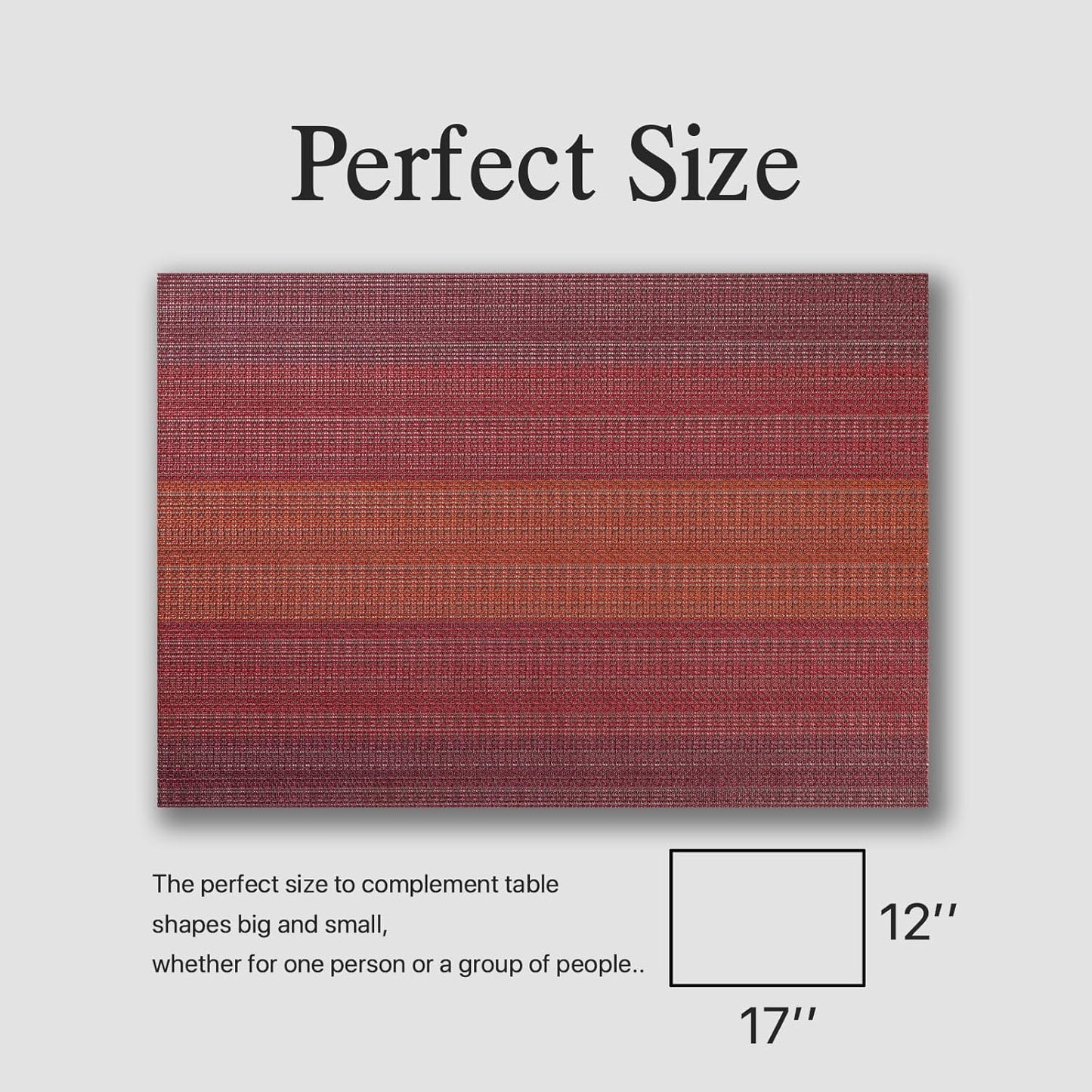 Placemats Set of 12 - Easy Clean Woven Vinyl Placemats for Dining Table, Indoor/Outdoor Place Mats, Washable PVC Table Mats（Pomegranate Parade）