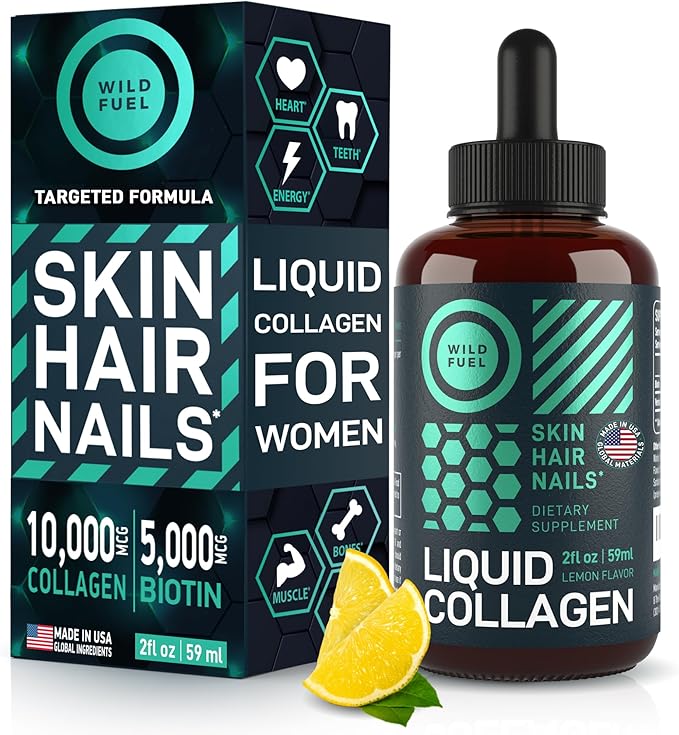 Liquid Collagen Peptides with Biotin Vitamins 10,000mcg Liquid 5,000mcg Biotin 2-Month - 2 oz