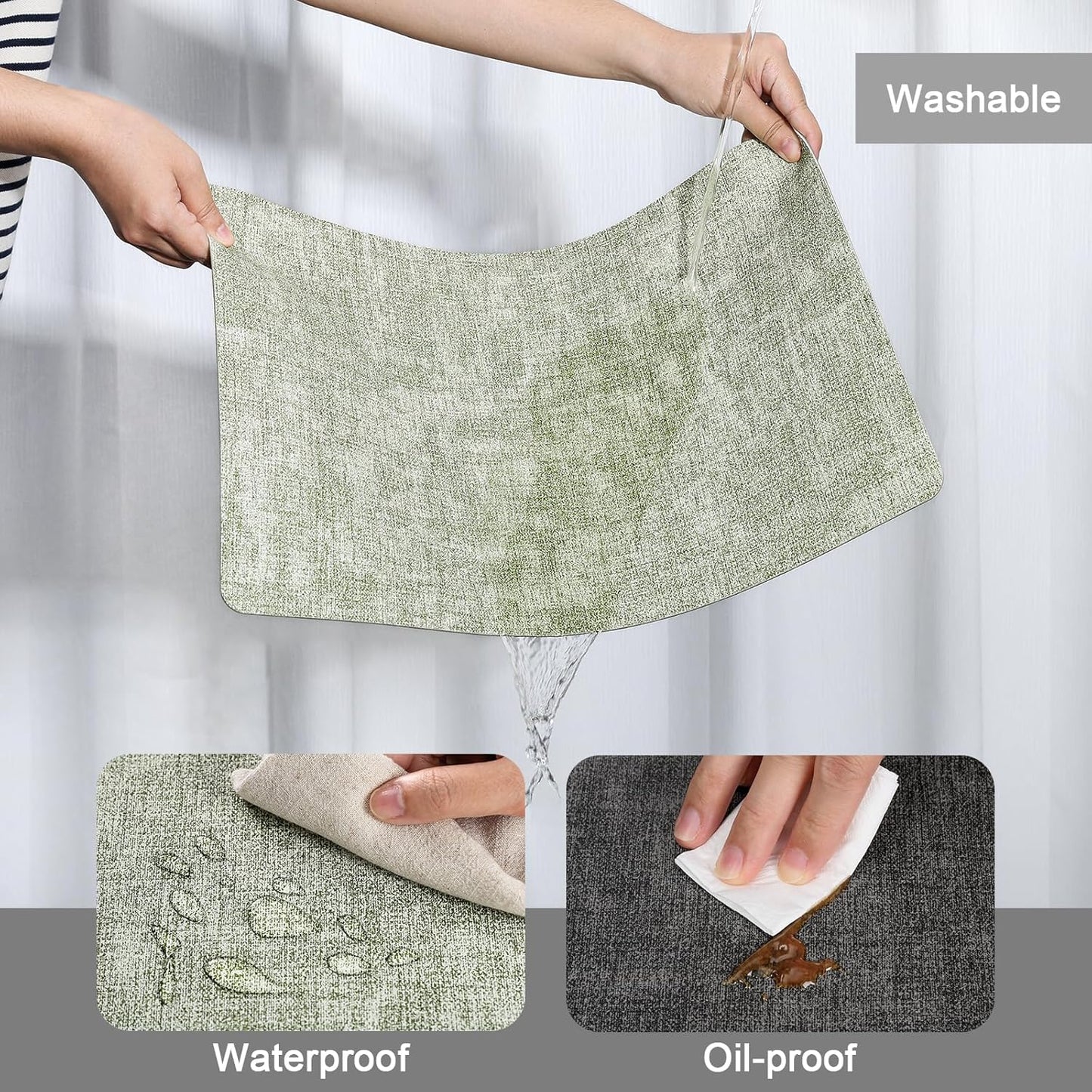 Myir JUN Dual Sided Placemats, Faux Leather Set of 6 Indoor/Outdoor Square Non-Slip Washable Table Mats (Gray Grass Green)