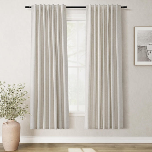 BOODII Linen Blackout Curtains for Bedroom 72 Inch Length 2 Panels Set Room Darkening Curtains Natural Beige Black Out Curtain Neutral Thermal Insulated Living Room Nursery Drapes Back Tab 52x72