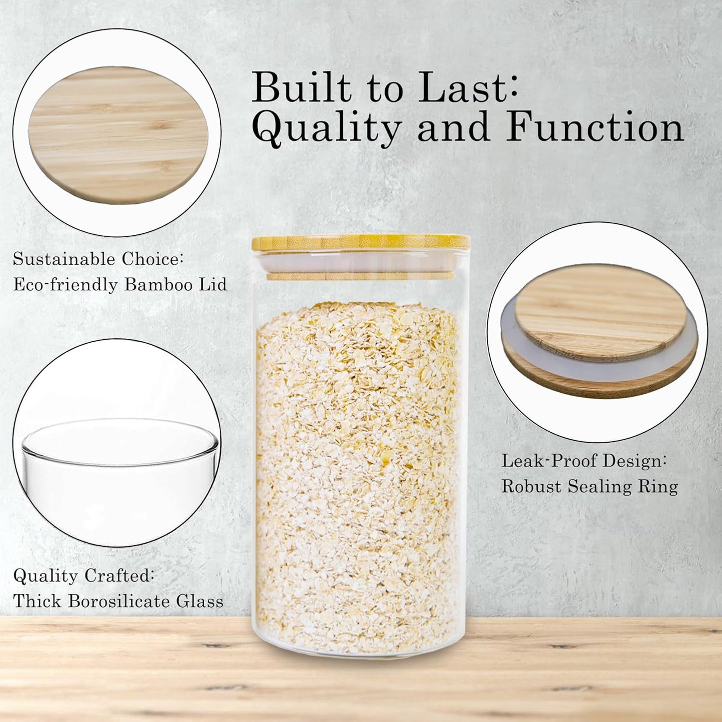 Glass Storage Jars Set Elegant Containers with Airtight Bamboo Lids, Perfect for Kitchen Organization - Flour, Rice, Pasta, Sugar, Coffee Beans, Accessories Included (2 packs(111oz))