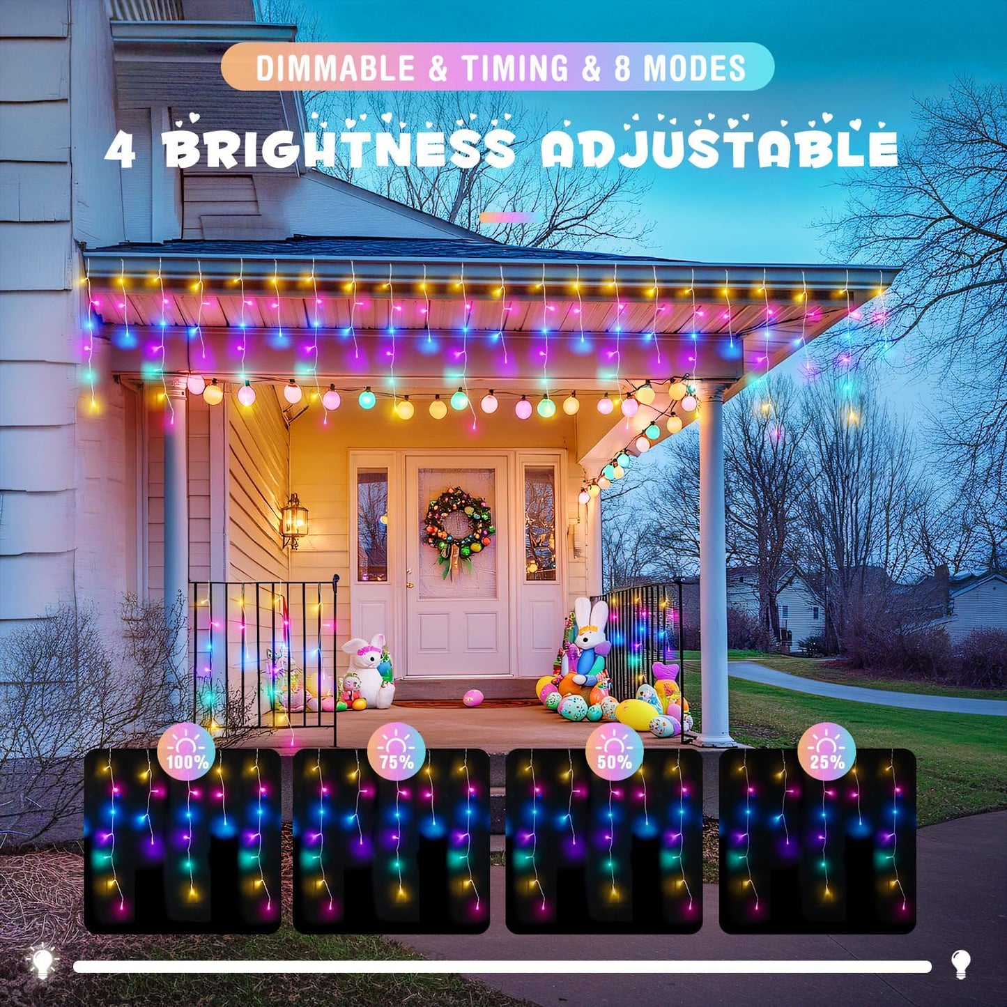 JMEXSUSS 400 LED 38.8 FT Easter Lights String Outdoor, Connectable Pastel Icicle Lights Indoor Outdoor for Easter Spring House Garden Party Decorations