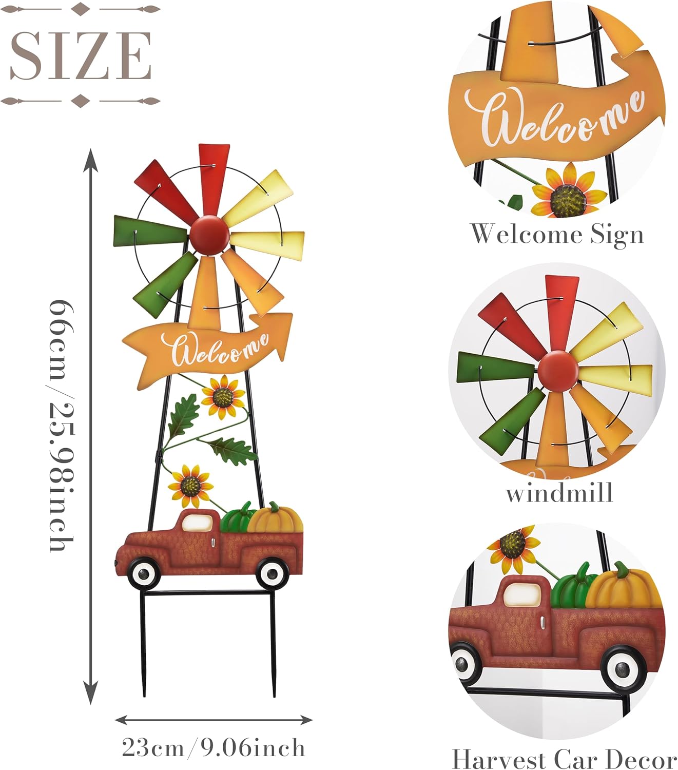 TERESA'S COLLECTIONS Fall Decor for Outdoor Home, Metal Pumpkin Fall Decorations Wind Spinner Yard Stakes Welcome Sign for Thanksgiving Decorations, Rustic Autumn Sunflower Decor for Lawn Patio, 26"