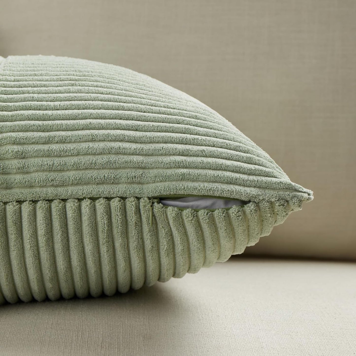 Fancy Homi 2 Packs Sage Green Long Lumbar Decorative Throw Pillow Covers 16x24 Inch for Couch Bed Sofa, Rustic Farmhouse Boho Home Decor, Soft Striped Corduroy Rectangle Accent Cushion Case 40x60 cm