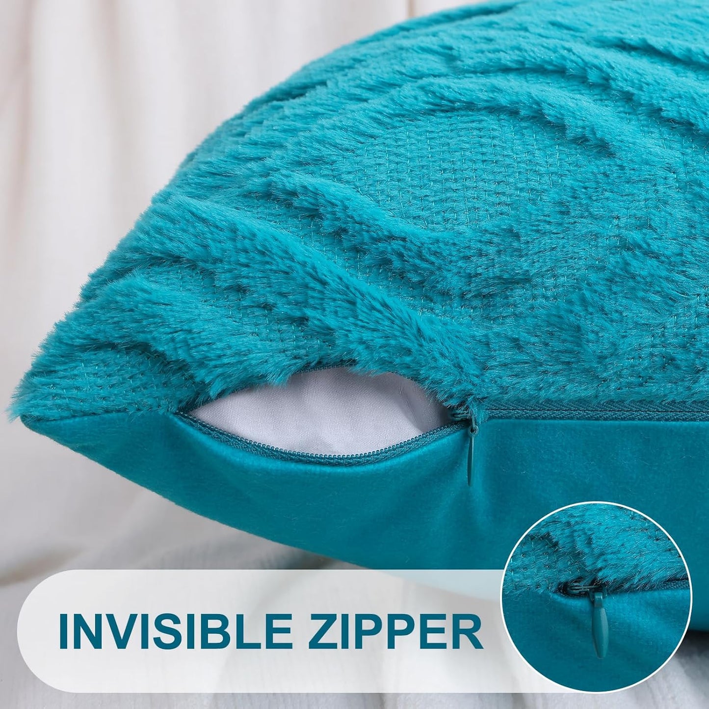 decorUhome Fall Throw Pillow Covers 12x20 Inch Set of 2, Soft Plush Decorative Faux Fur Teal Solid Couch Pillow Covers, Accent Farmhouse Neutral Lumbar Euro Pillow Cases for Sofa Bed Living Room