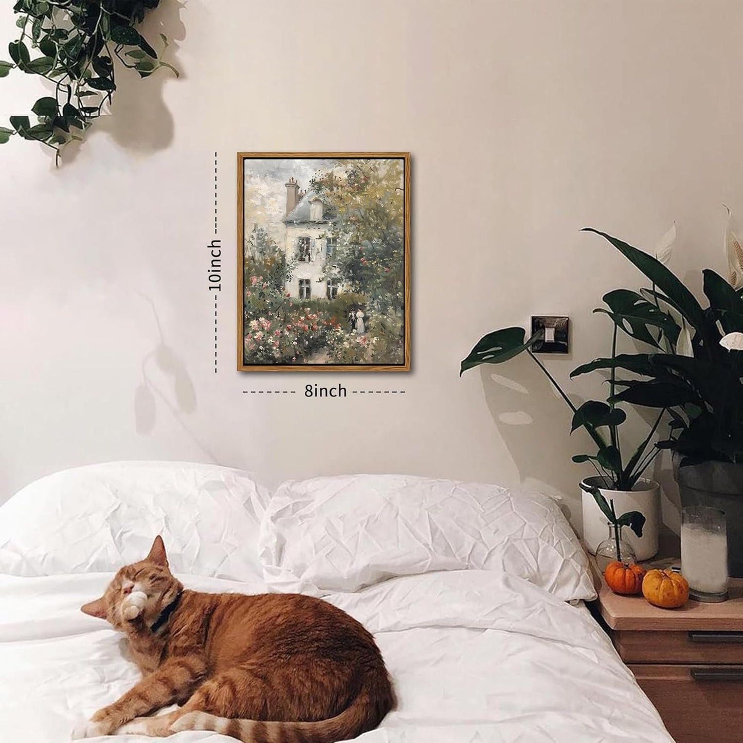 Floating Framed Canvas Vintage Wall Art, Neutral English Cottage Rose Garden Oil Paintings Print, Spring Pictures Wall Decor for Living Room Hallway Bedroom Office Rustic Decor 8x10 inch