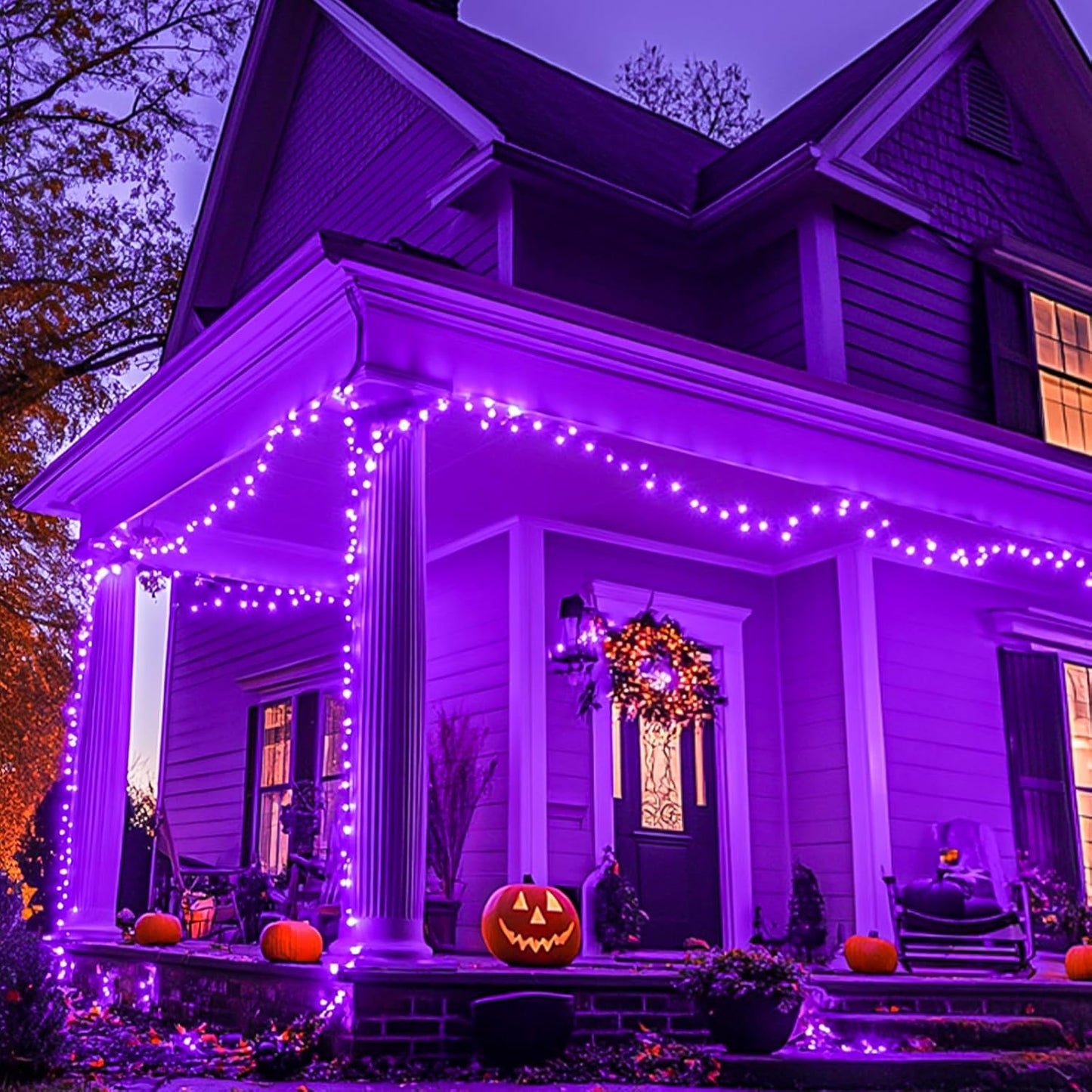 JMEXSUSS Purple Halloween Lights Indoor, Connectable 100 LED Globe String Lights Plug in with Remote, 33ft 8 Modes Purple String Lights Outdoor for Bedroom Room Party Halloween Decor