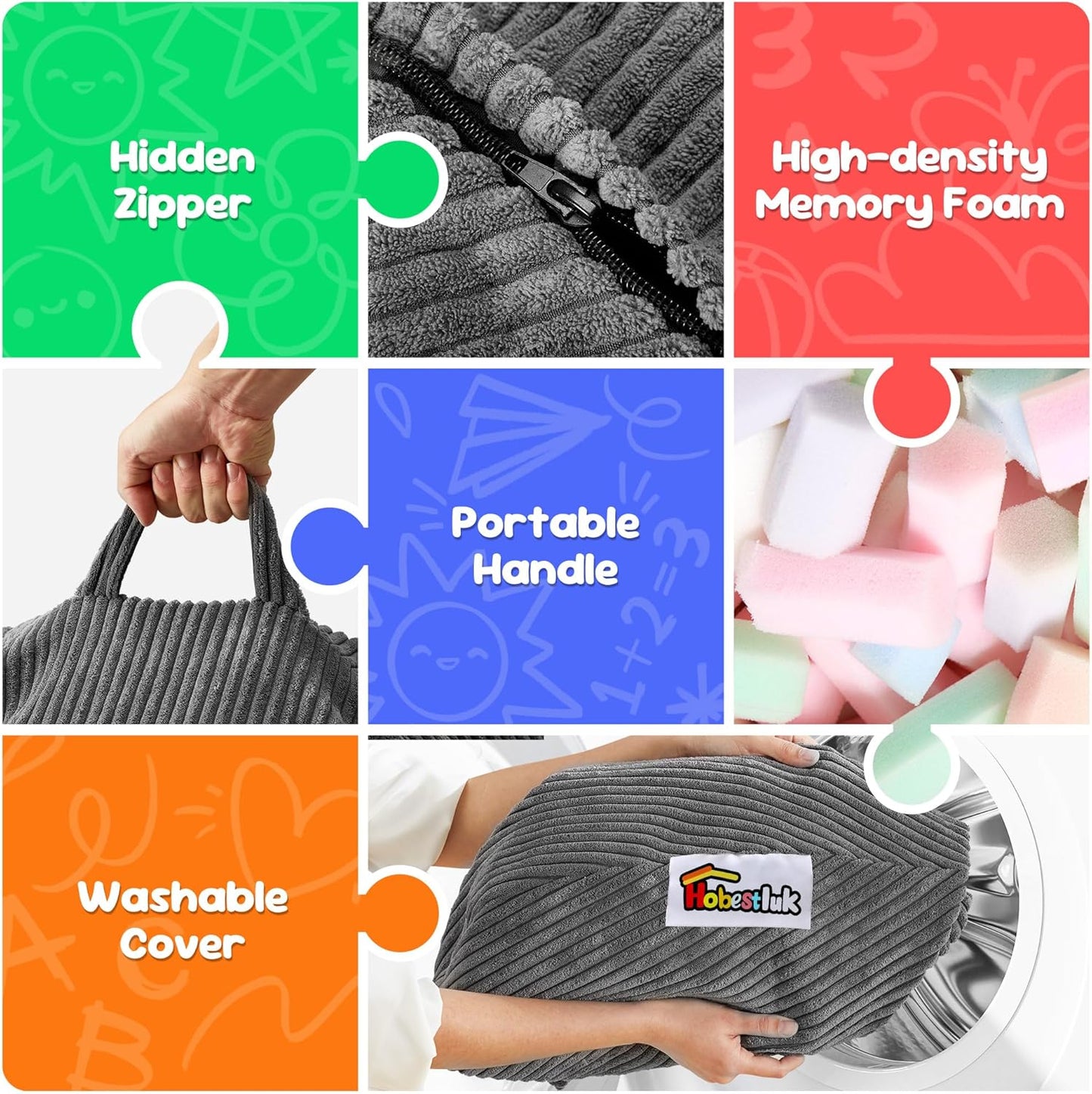 Hobestluk 2.5FT Bean Bag Chair Beanbags Small Bean Bag Chair with Filler Included Teardrop Bean Bag with Removable Cover for Bedroom Living Room (Small, Grey)