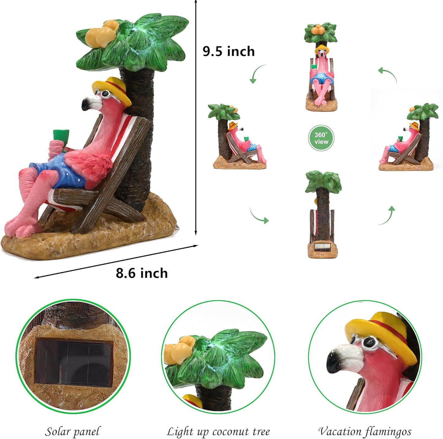 Pink Flamingos for Yard-Solar Garden Statues Gifts - Flamingos on Beach Vacation Light up Coconut Tree for Outdoor Lawn Yard Decor