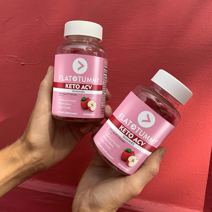 Flat Tummy Keto ACV Gummies, 60 Count – Specialized Keto Formula, Vegan-Friendly, Non-GMO - Apple Cider Vinegar Gummies with BHB Salts, Beet and Pomegranate Superfood Powders