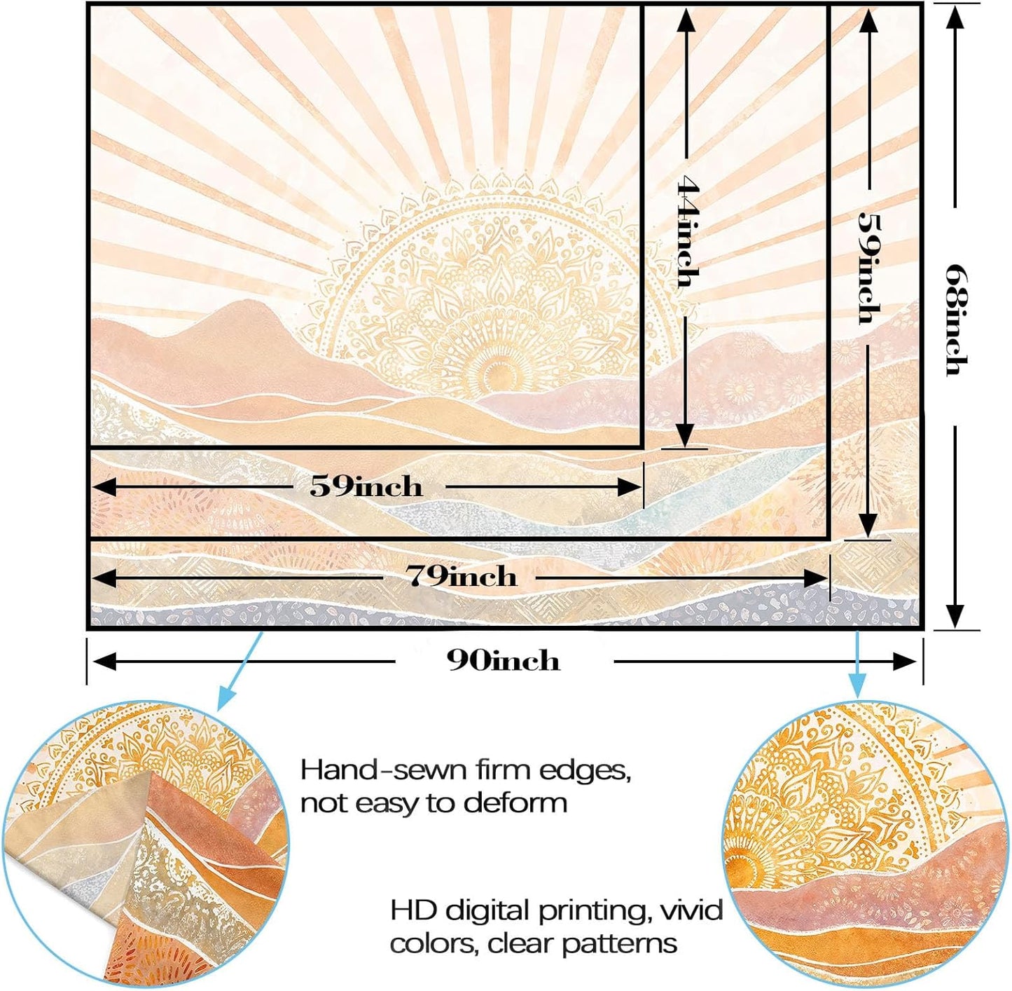 Lunerfex Bohemian Mandala Sunrise Wall Tapestry, Abstract Mountain Scenery Tapestries for Home Decor, Boho Tapestry 80x60 Inch