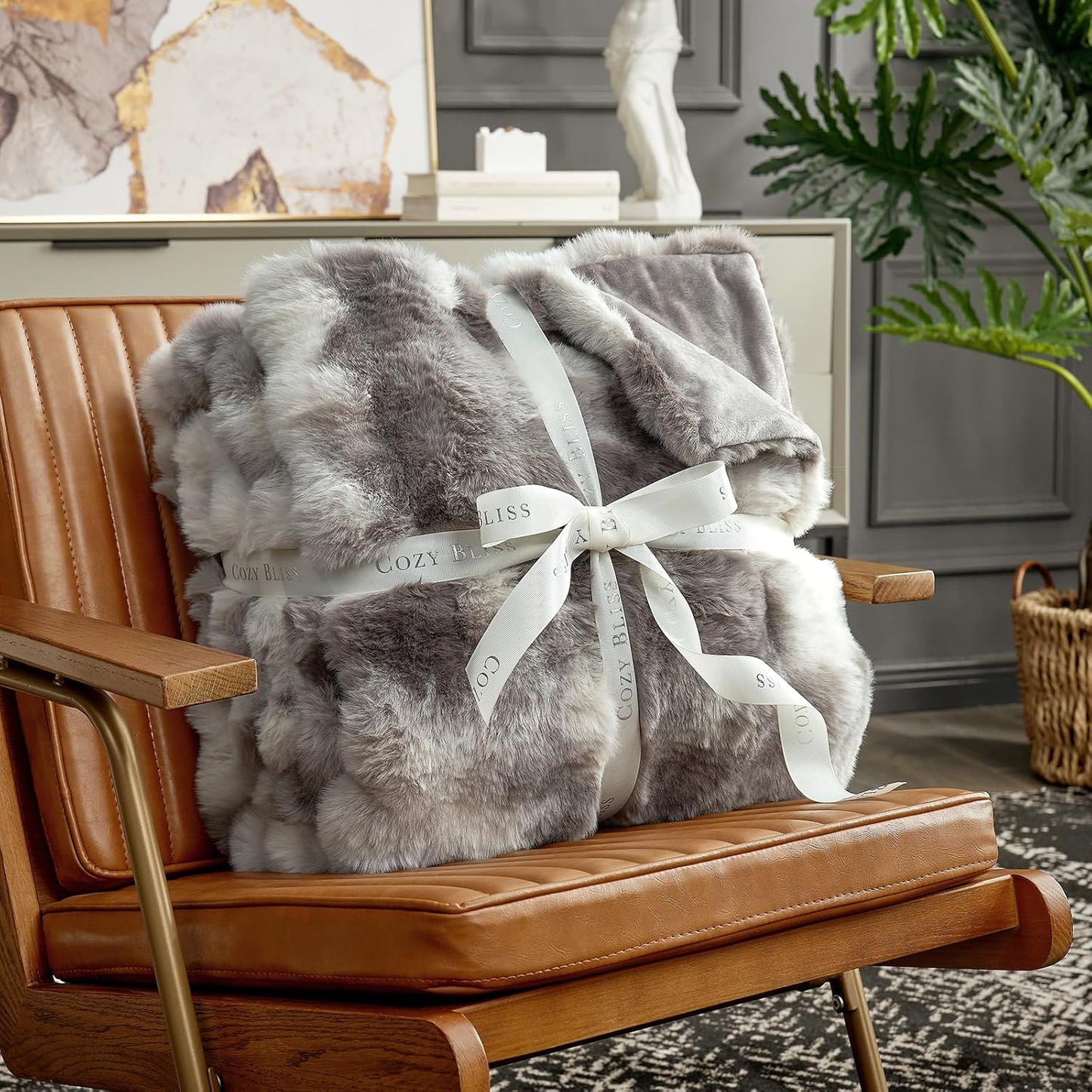 Cozy Bliss Faux Fur Throw Blanket for Couch, Fuzzy Soft Plush Thick Bubble Blanket for Sofa Bedroom Living Room, 60 * 80 Inches Tie-dye Taupe