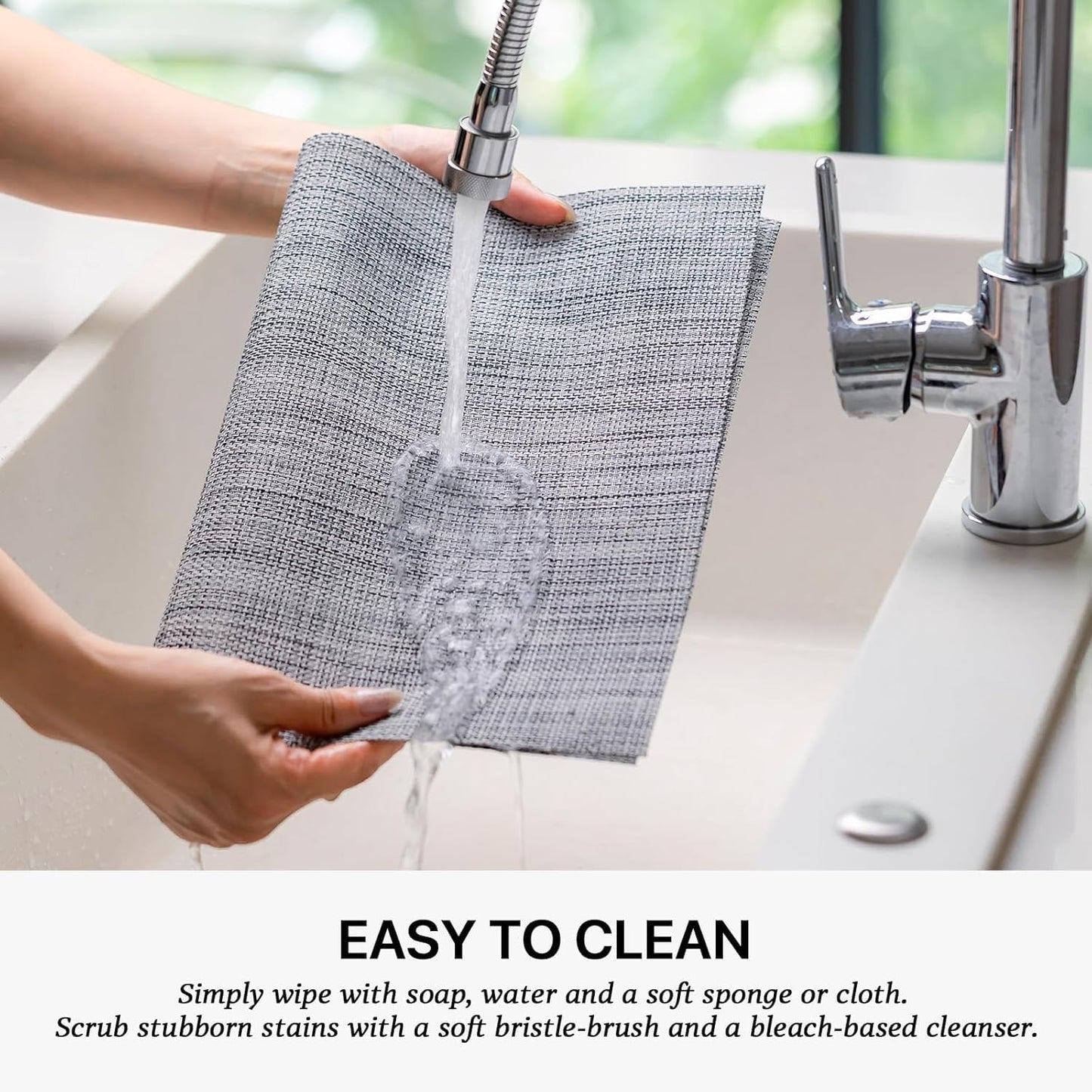 LEXMORE Placemats Set of 12 Vinyl/Plastic Woven Place Mats for Kitchen Table Indoor/Outdoor Washable Placemat Wipeable Dining Table Mats(A-Gray)