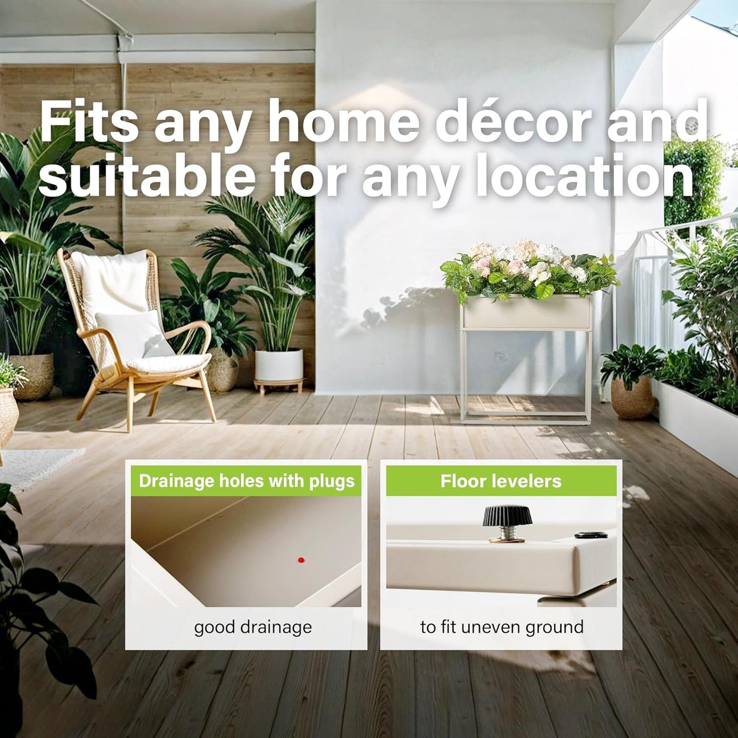 Cocoyard Elevated Planter Box - 28 Inch Durable Raised Garden Bed for Herbs and Flowers - Stylish Tall Rectangular Planter for Outdoor Plants & Backyard Gardening