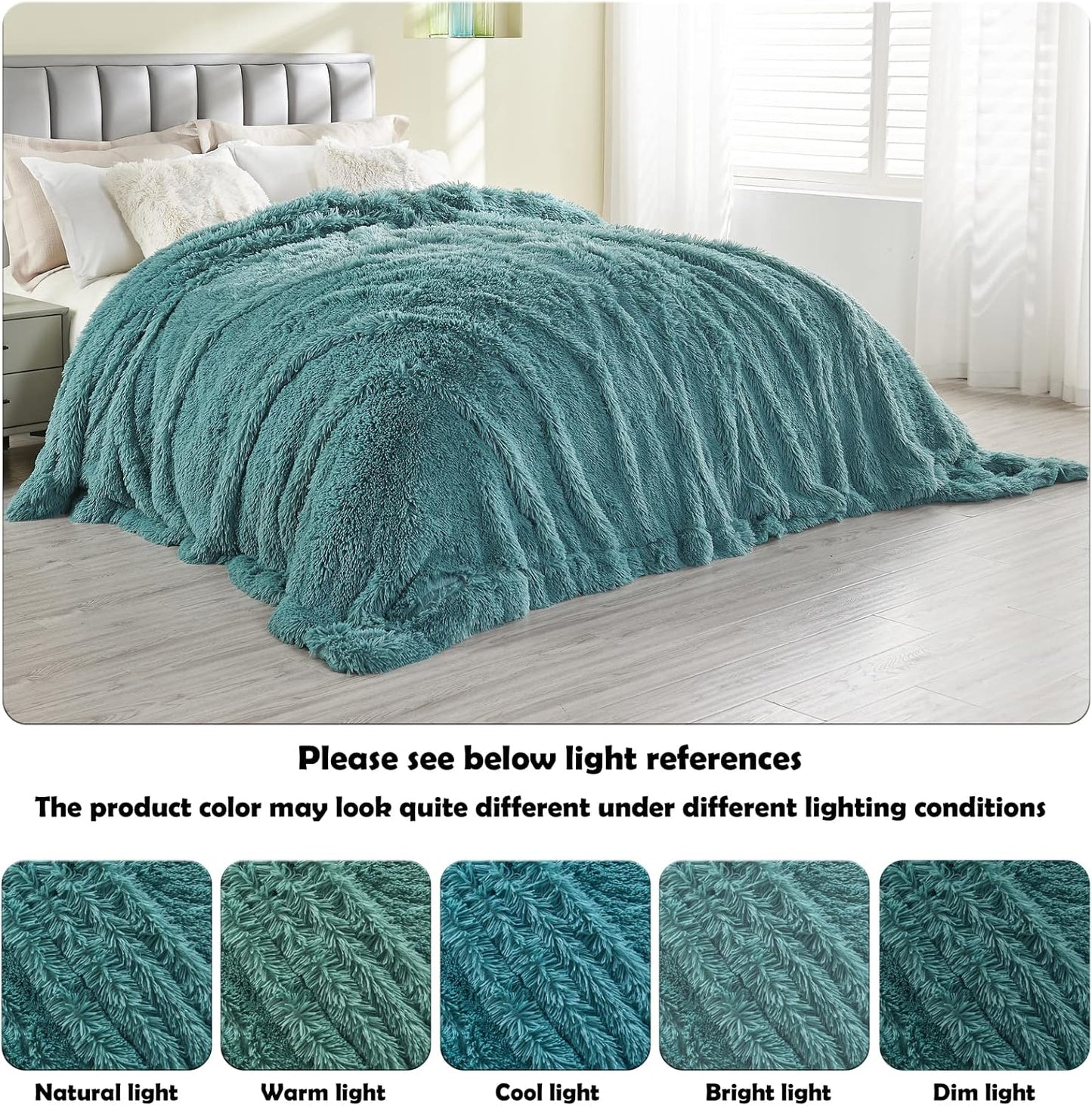 GONAAP Fuzzy Faux Fur Throw Blanket Light Teal Super Soft Cozy Plush Fuzzy Shaggy Blanket for Couch Sofa Bed (Light Teal, Throw(50"x60"))
