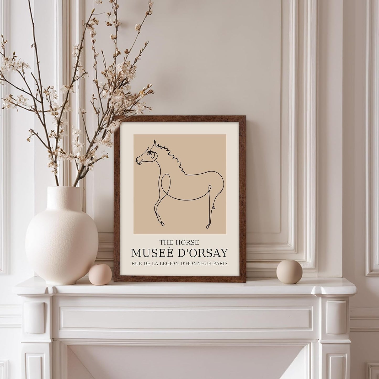 Poster Master Vintage Poster - Retro Minimalist Print - Gift for Artist, Friend - Horse, Line Drawing, Sketch, Abstract - Wall Decor for Living Room, Bedroom, 8x10 Brown Framed