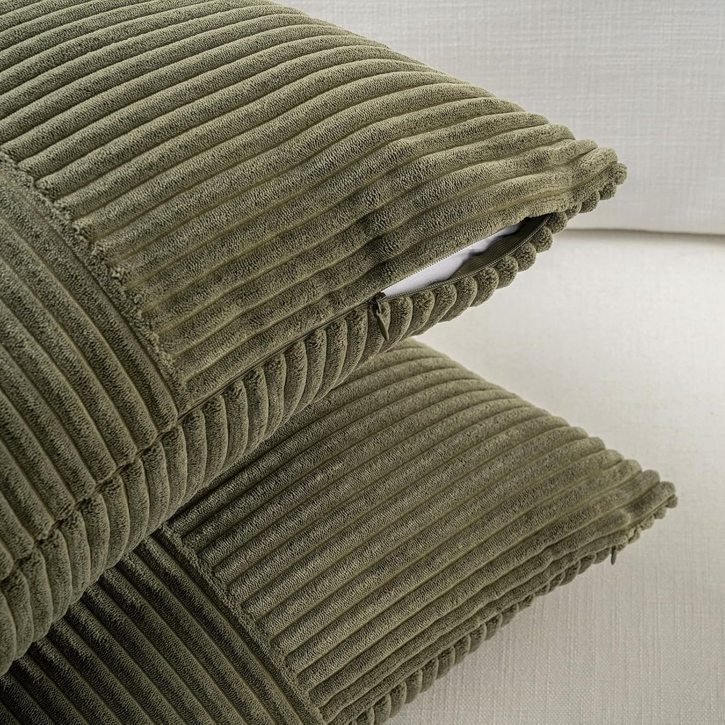 Fancy Homi Set of 2 Olive Green Boho Long Lumbar Body Decorative Throw Pillow Cover 14x36 Inch for Bed Couch Bedroom Bench, Soft Patchwork Corduroy Textured Pillow Case, Rustic Farmhouse Room Décor