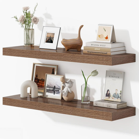 Dreamland 36 Inches Floating Shelves for Wall, 9.3" Deep Long Floating Shelves Set of 2, Large Display & Storage Shelf, Wall Shelf for Bathroom Bedroom Living Room Kitchen Office, Walnut