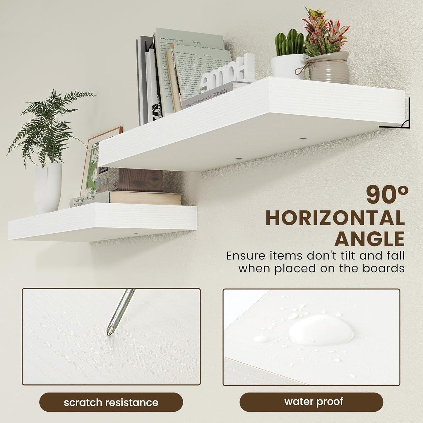 Deep Floating Shelves, 12'' Deep Rustic Large Floating Shelves Set of 2, White Shelves for Wall 36 Inches Long, Wood Shelves for Living Room Laundry Room Bedroom Kitchen Home Office - White