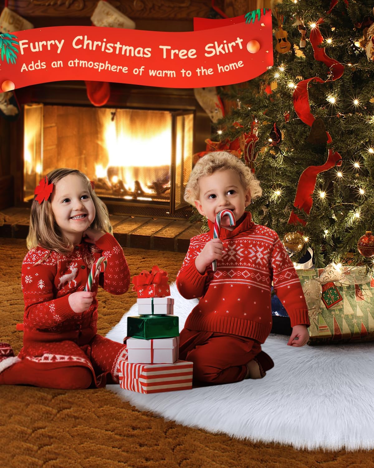 COOLWUFAN 36 Inches Christmas Tree Skirt for Xmas Tree Holiday Party Decorations White Plush (White)