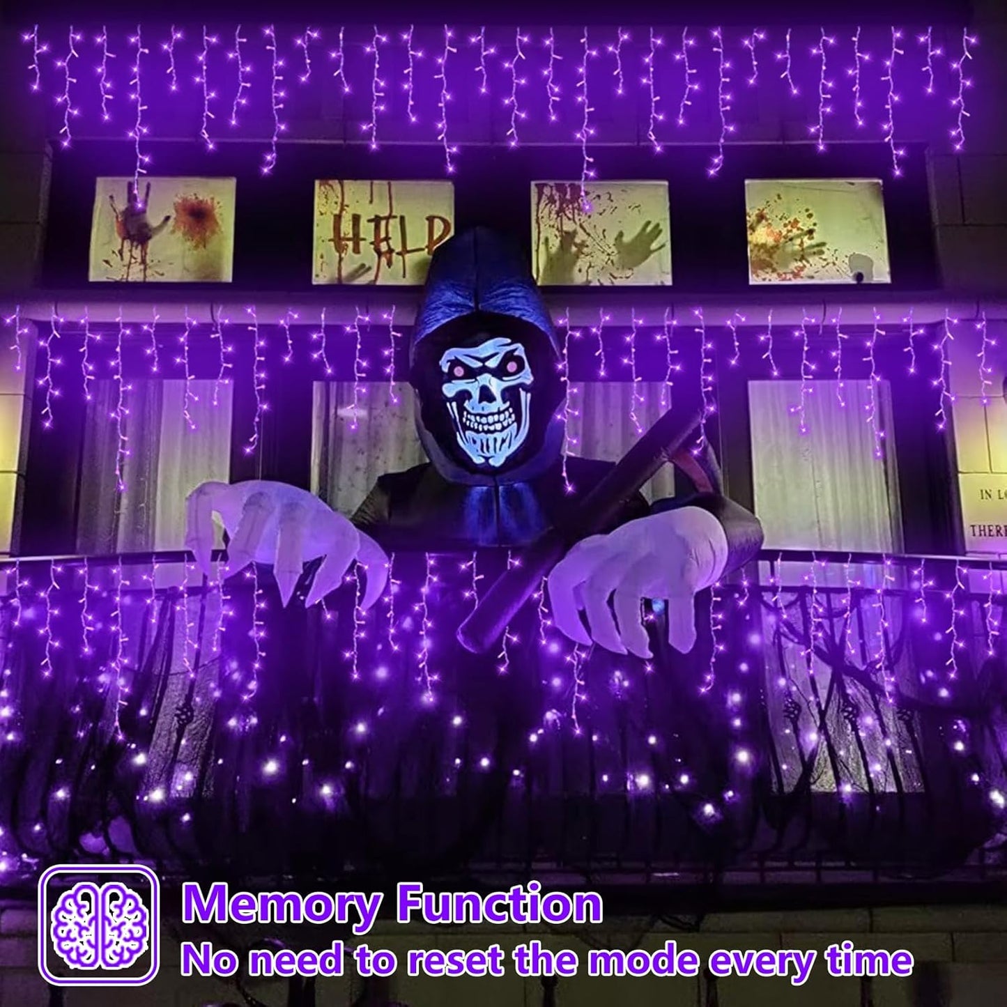 YEGUO 33ft 400 LED Purple Icicle Halloween Lights Outdoor Waterproof, 80 Drops Icicle Light Connectable, 8 Modes Icicle Christmas Lights with Memory Timer