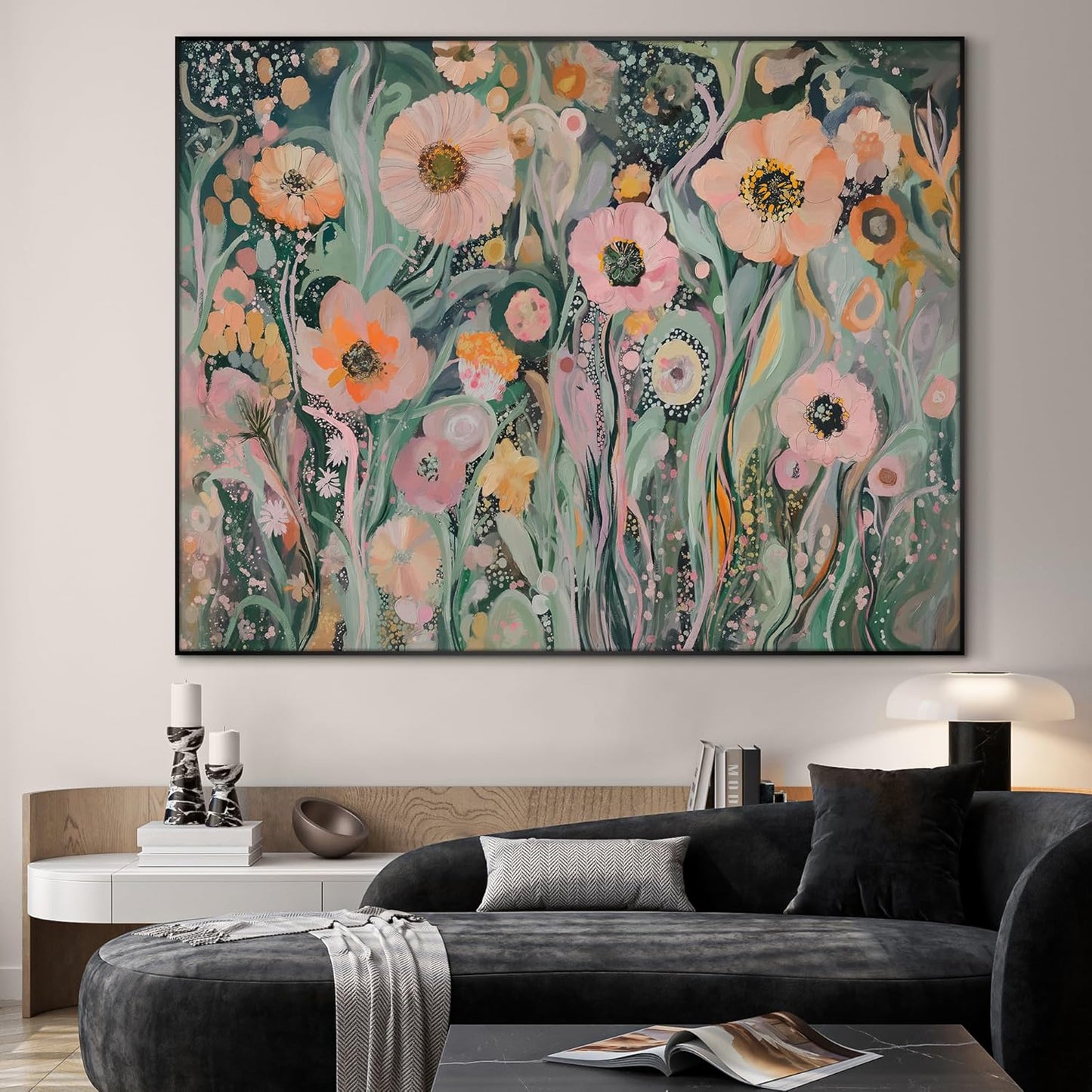 SIGNWIN 36"x46" Extra Large Framed Wall Art Whimsical Garden Bloom, Colorful Abstract Floral for Home Living Room Bedroom Decor (Frame Assembly Required)