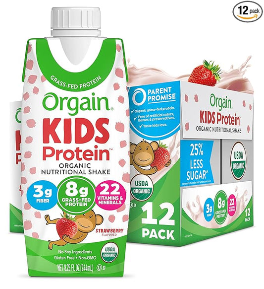 Orgain Organic Kids Nutritional Protein Shake, 8g Dairy 3g of 22 Vitamins 8.25 Fl 12)