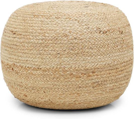 REDEARTH · Jute Circular Jute Pouf Ottoman - Braided Pouffe Accent Sitting Round Footrest for Living Room, Bedroom, Nursery, kidsroom, Patio, Gym; 100% Jute (19.5"x19.5"x14"; Jute Natural)
