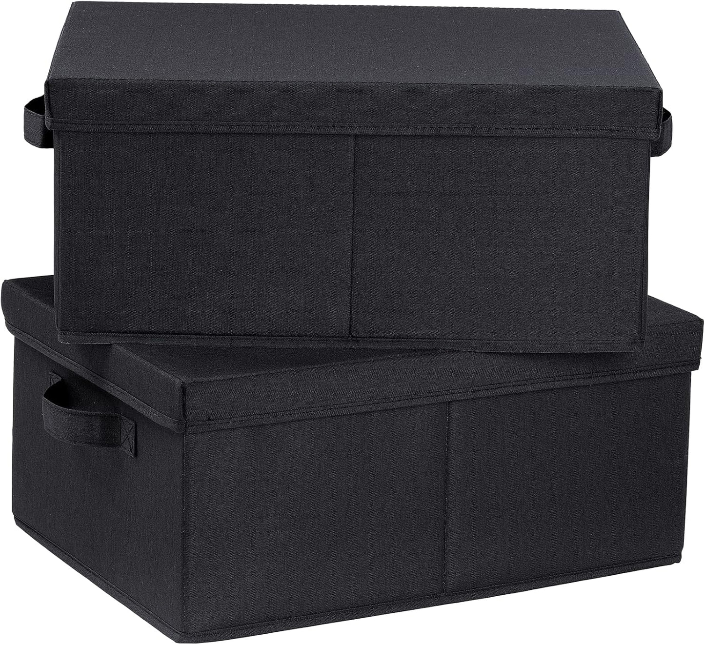 HOONEX Storage Bins with Lids for Organizing, Pack of 2, Storage Boxes with 2 Carrying Handles and Sturdy Heavy Cardboard, 16.5" L x 11.8" W x 7.5" H for Shoes, Books, Clothes, Black